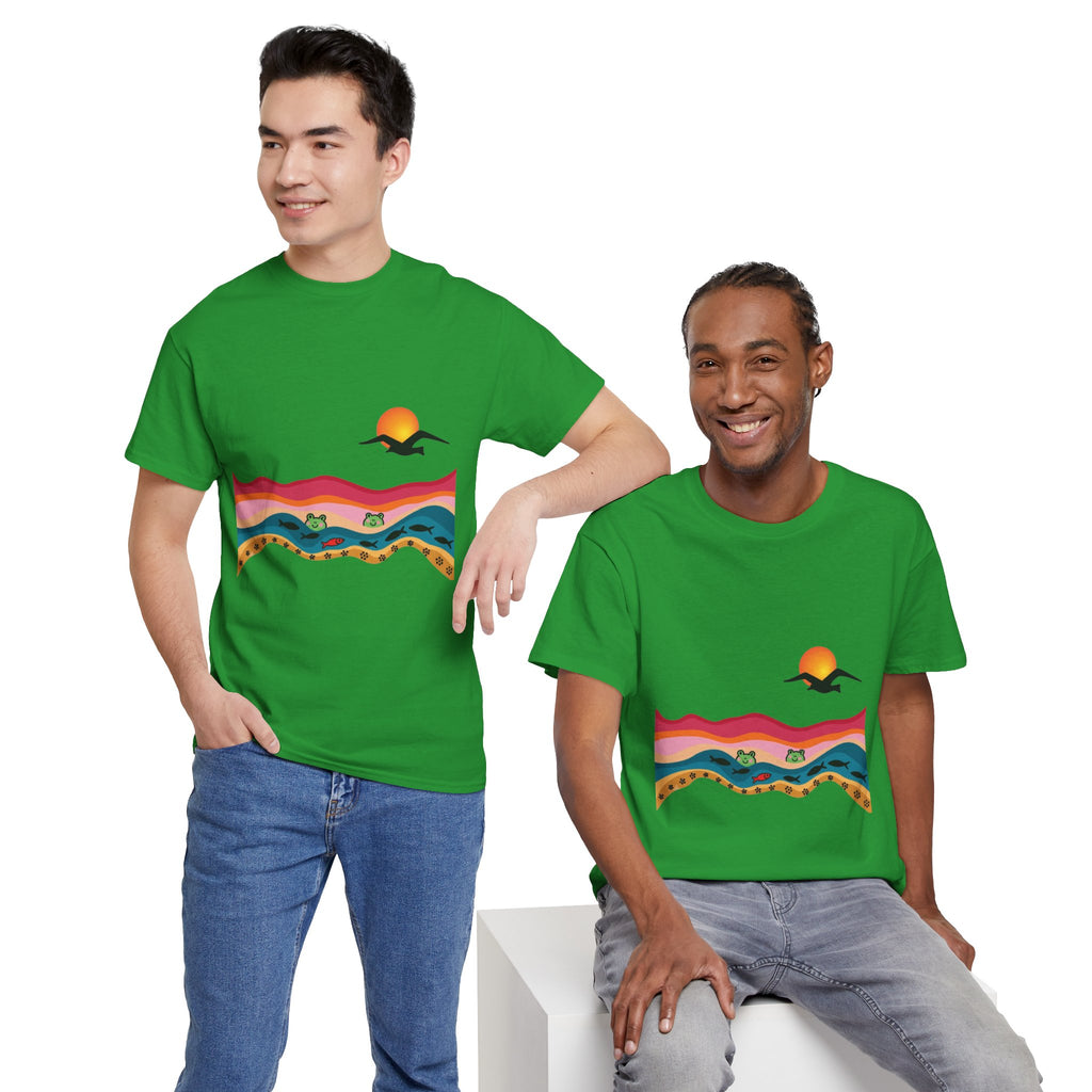 Sunset Desert Waves Tee | Vibrant Southwestern Landscape, Bird Silhouette