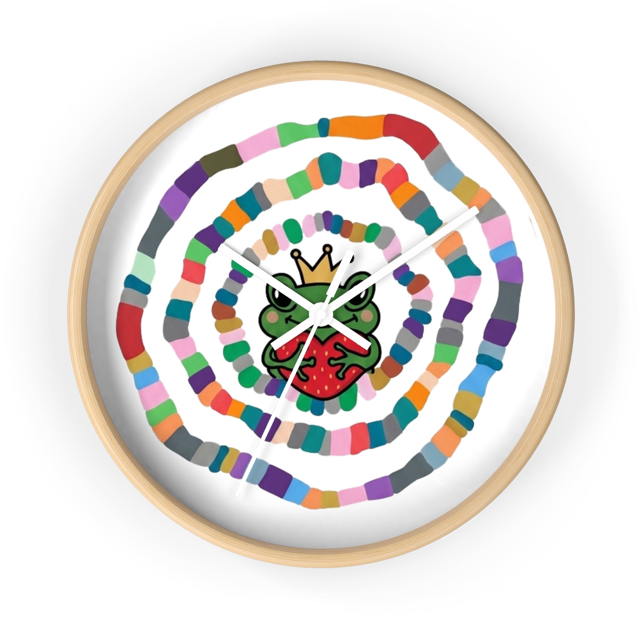 Crowned Frog Heart Spiral Wall Clock | Colorful Concentric Rings, Whimsical Nursery Decor