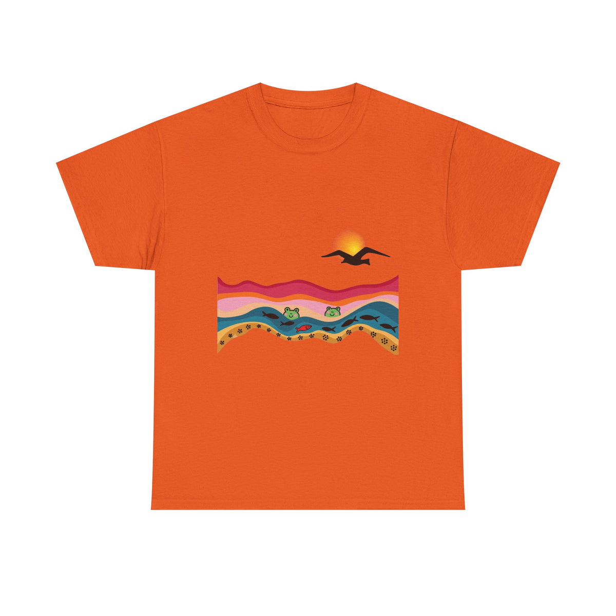 Sunset Desert Waves Tee | Vibrant Southwestern Landscape, Bird Silhouette