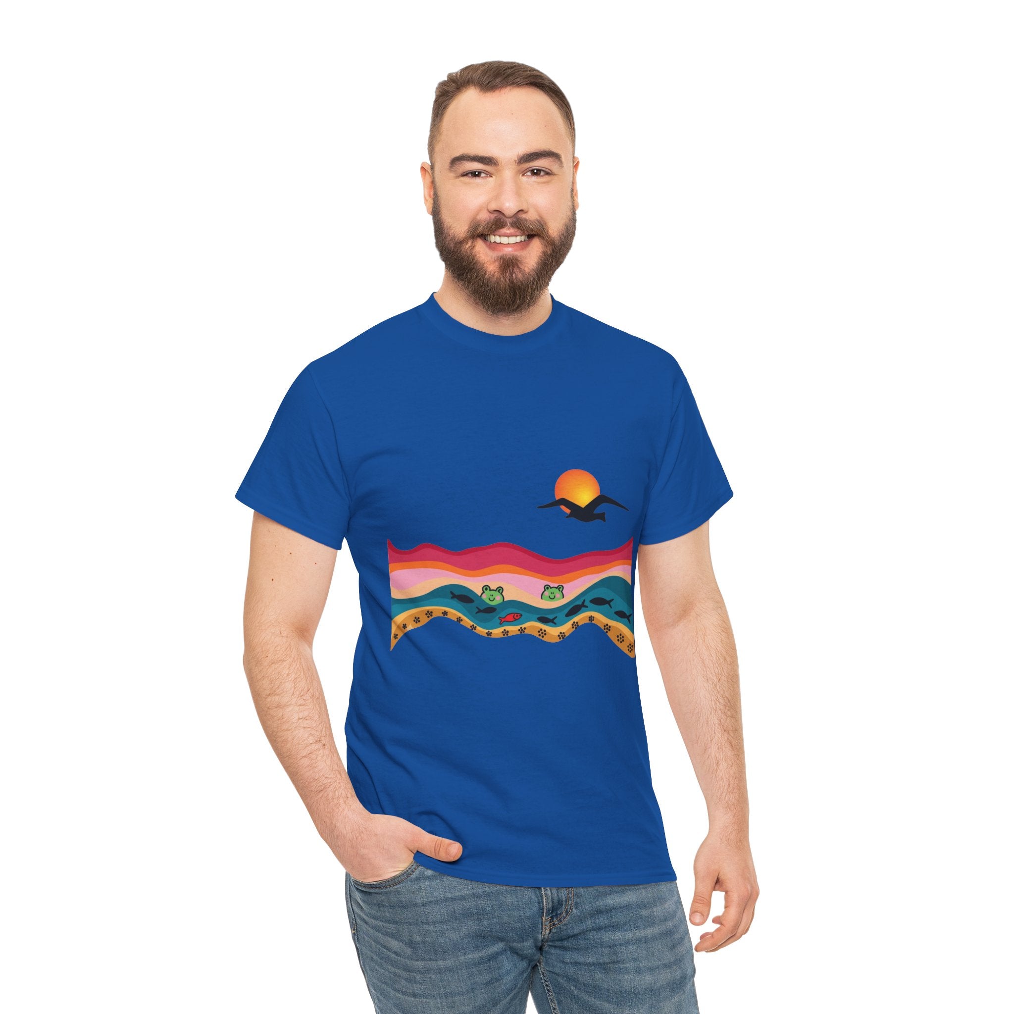 Sunset Desert Waves Tee | Vibrant Southwestern Landscape, Bird Silhouette