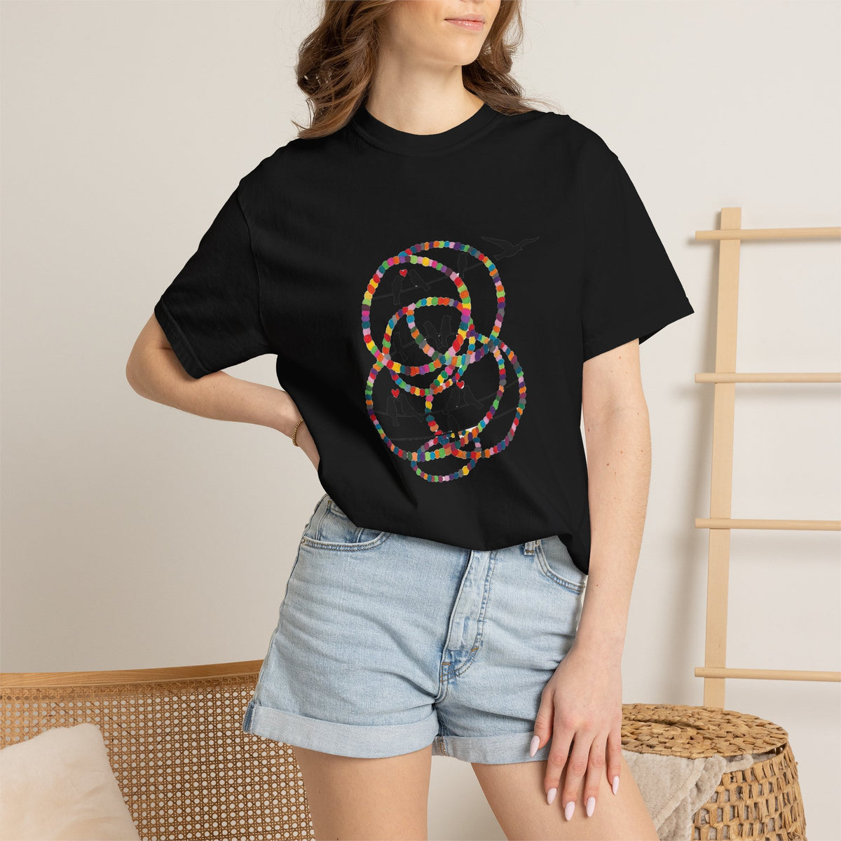 Bird Flight Graphic T-Shirt — Colorful Ring Silhouette Tee