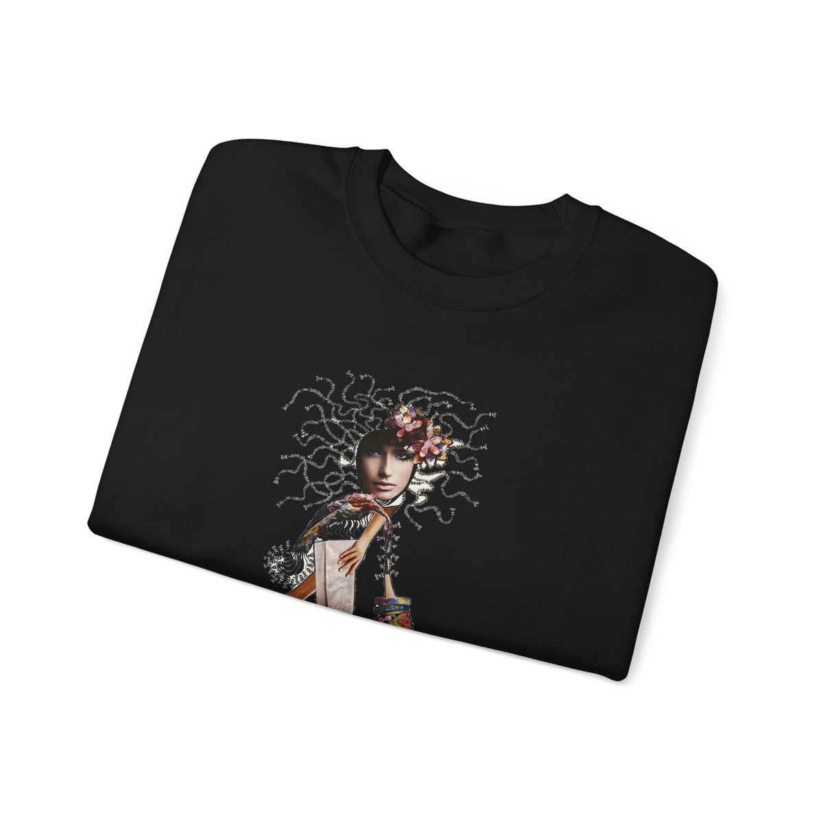 Medusa Goddess Crewneck Sweatshirt — Mythic Floral Medusa Design