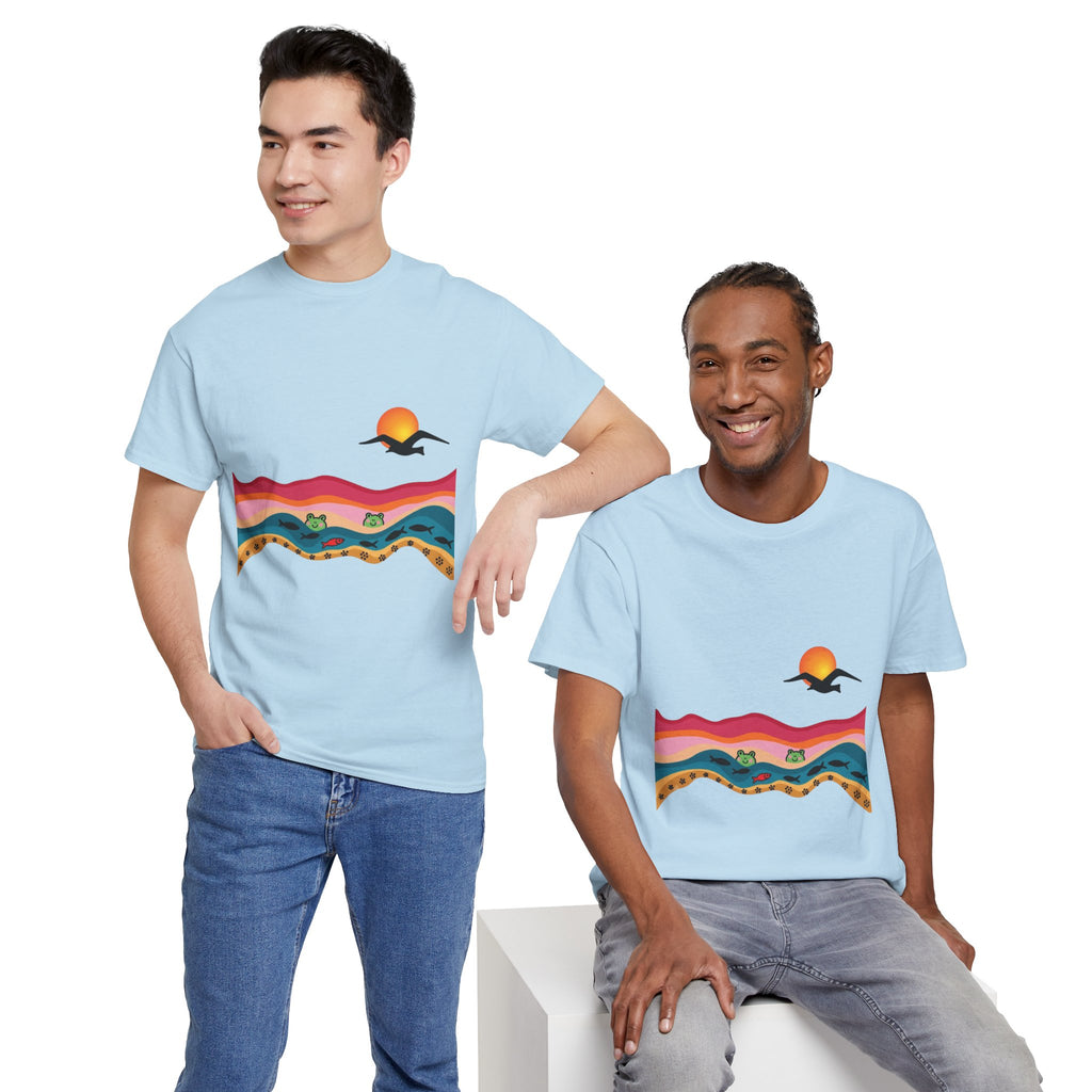 Sunset Desert Waves Tee | Vibrant Southwestern Landscape, Bird Silhouette
