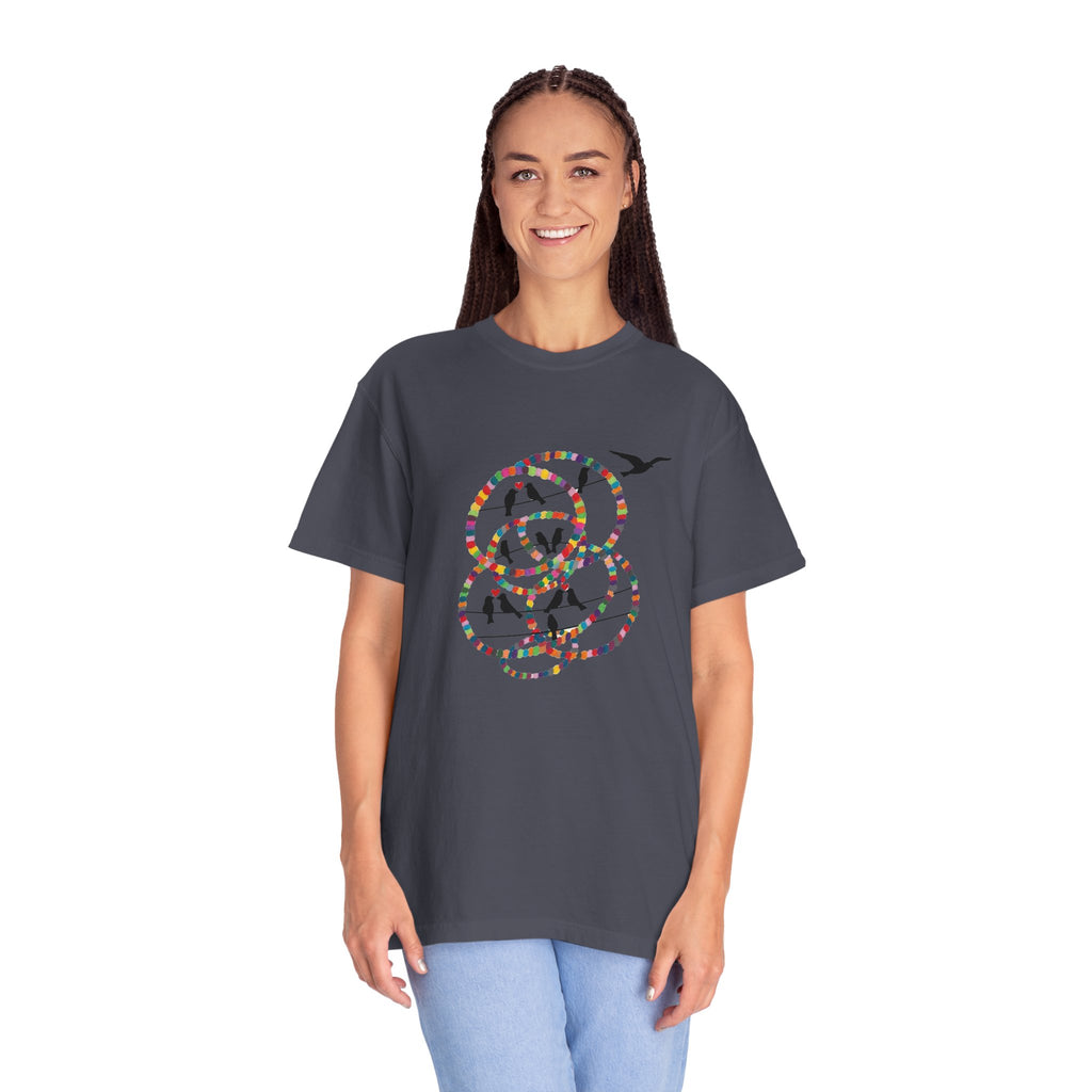 Bird Flight Graphic T-Shirt — Colorful Ring Silhouette Tee