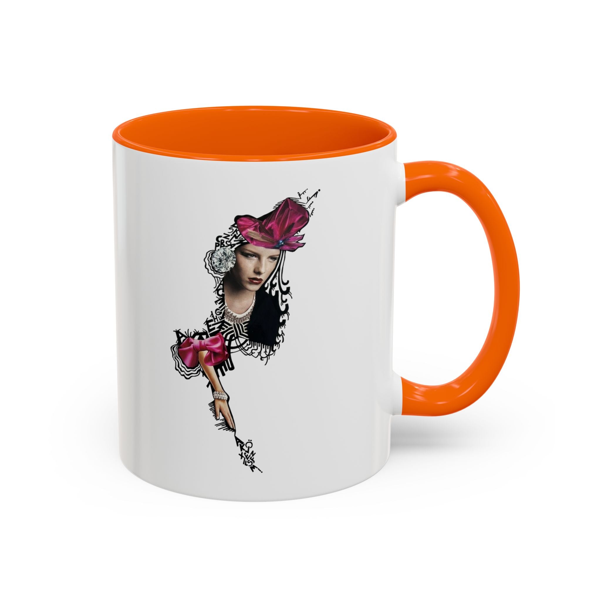 Vintage Femme Portrait Mug | Floral Headpiece, Pink Feathered Hat