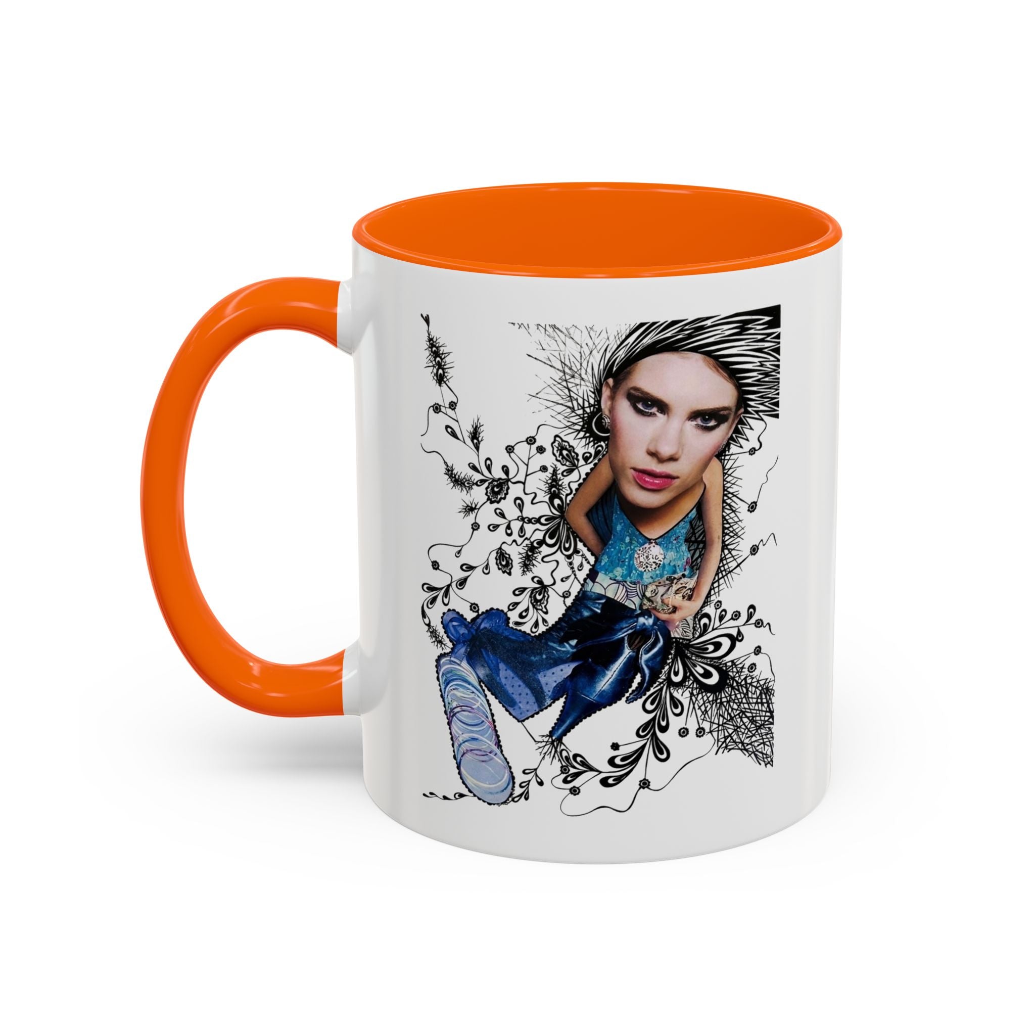 Fashion Illustration Girl Mug | Accent Coffee Mug, Black Handle