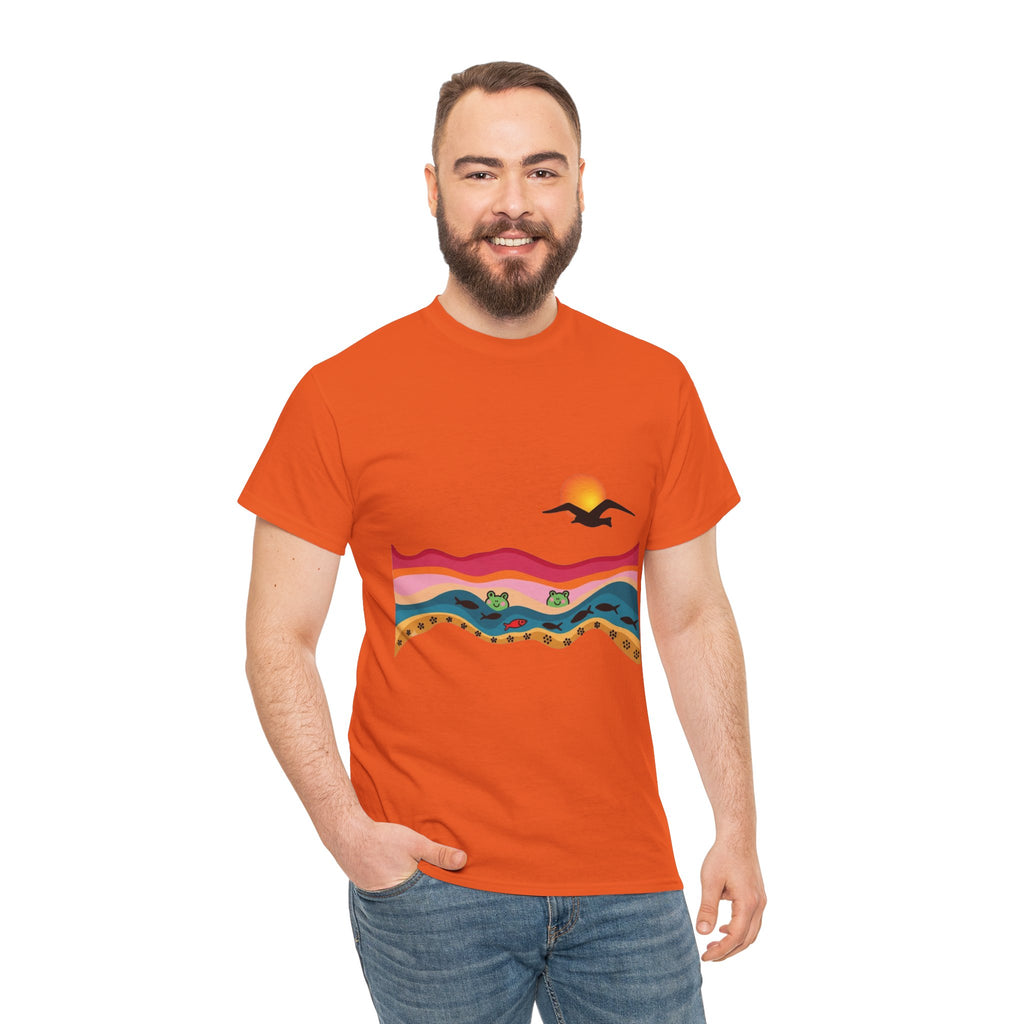 Sunset Desert Waves Tee | Vibrant Southwestern Landscape, Bird Silhouette