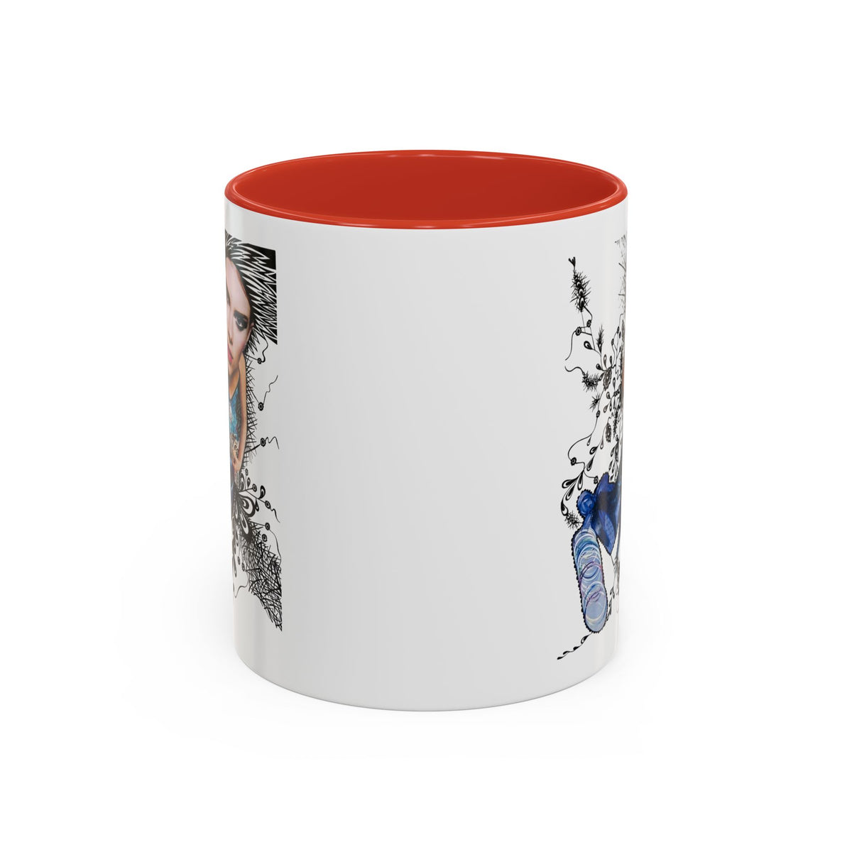 Fashion Illustration Girl Mug | Accent Coffee Mug, Black Handle