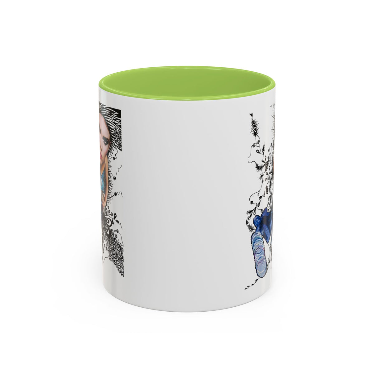 Fashion Illustration Girl Mug | Accent Coffee Mug, Black Handle