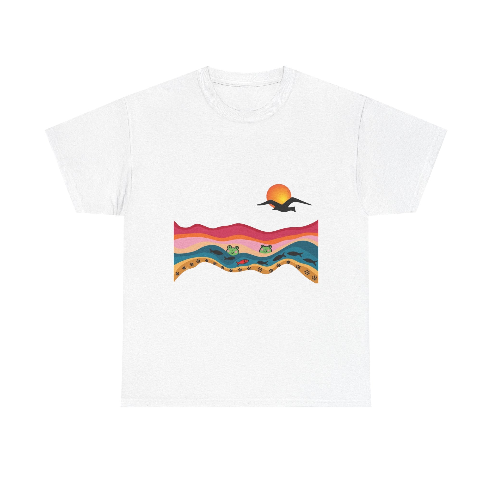 Sunset Desert Waves Tee | Vibrant Southwestern Landscape, Bird Silhouette
