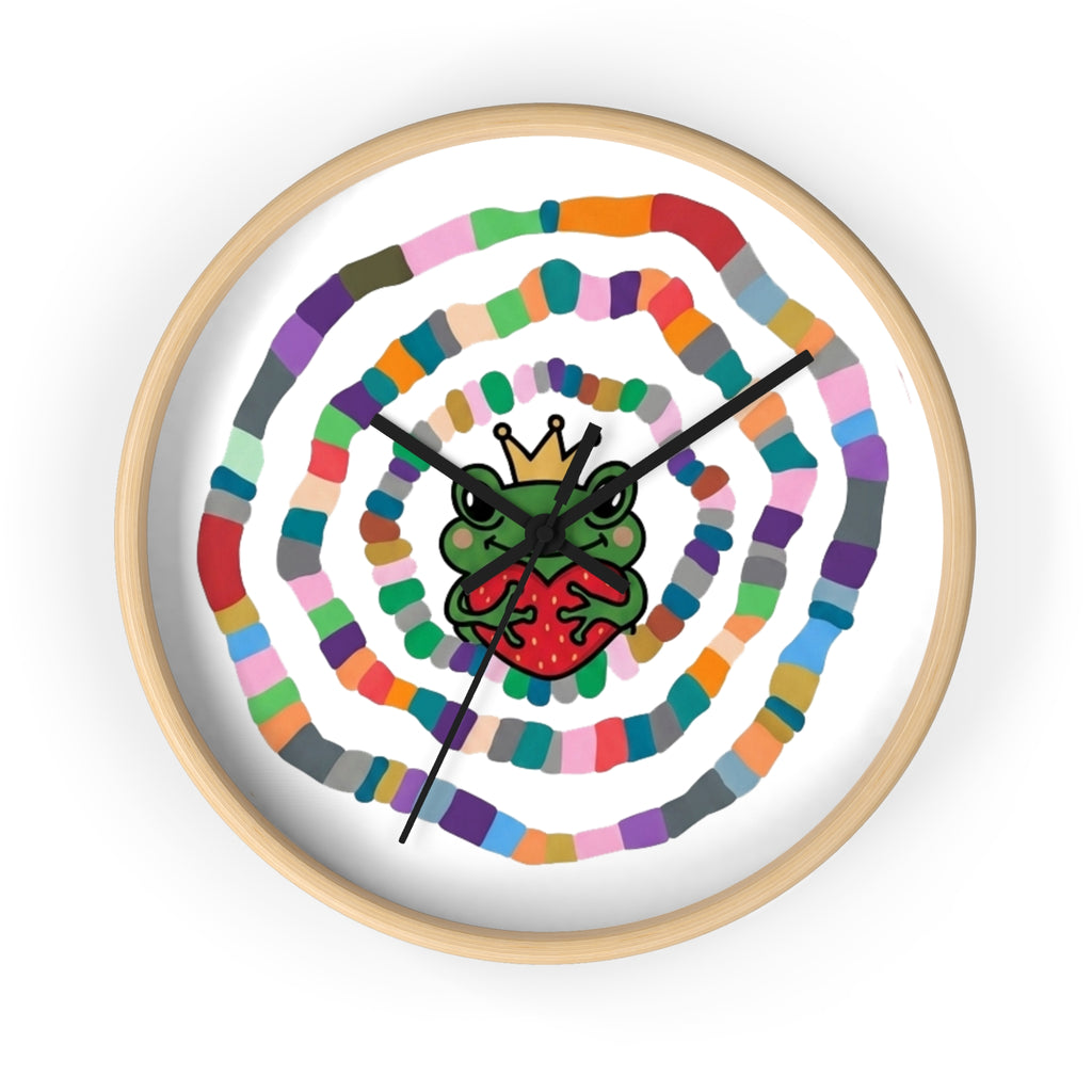 Crowned Frog Heart Spiral Wall Clock | Colorful Concentric Rings, Whimsical Nursery Decor