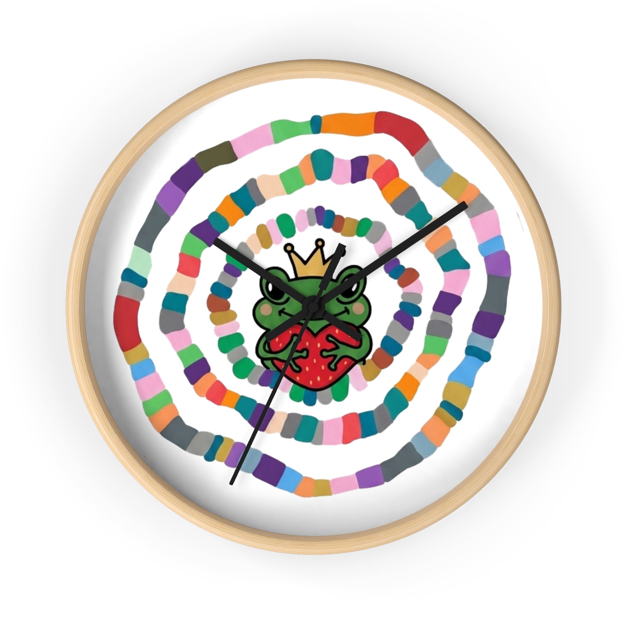 Crowned Frog Heart Spiral Wall Clock | Colorful Concentric Rings, Whimsical Nursery Decor