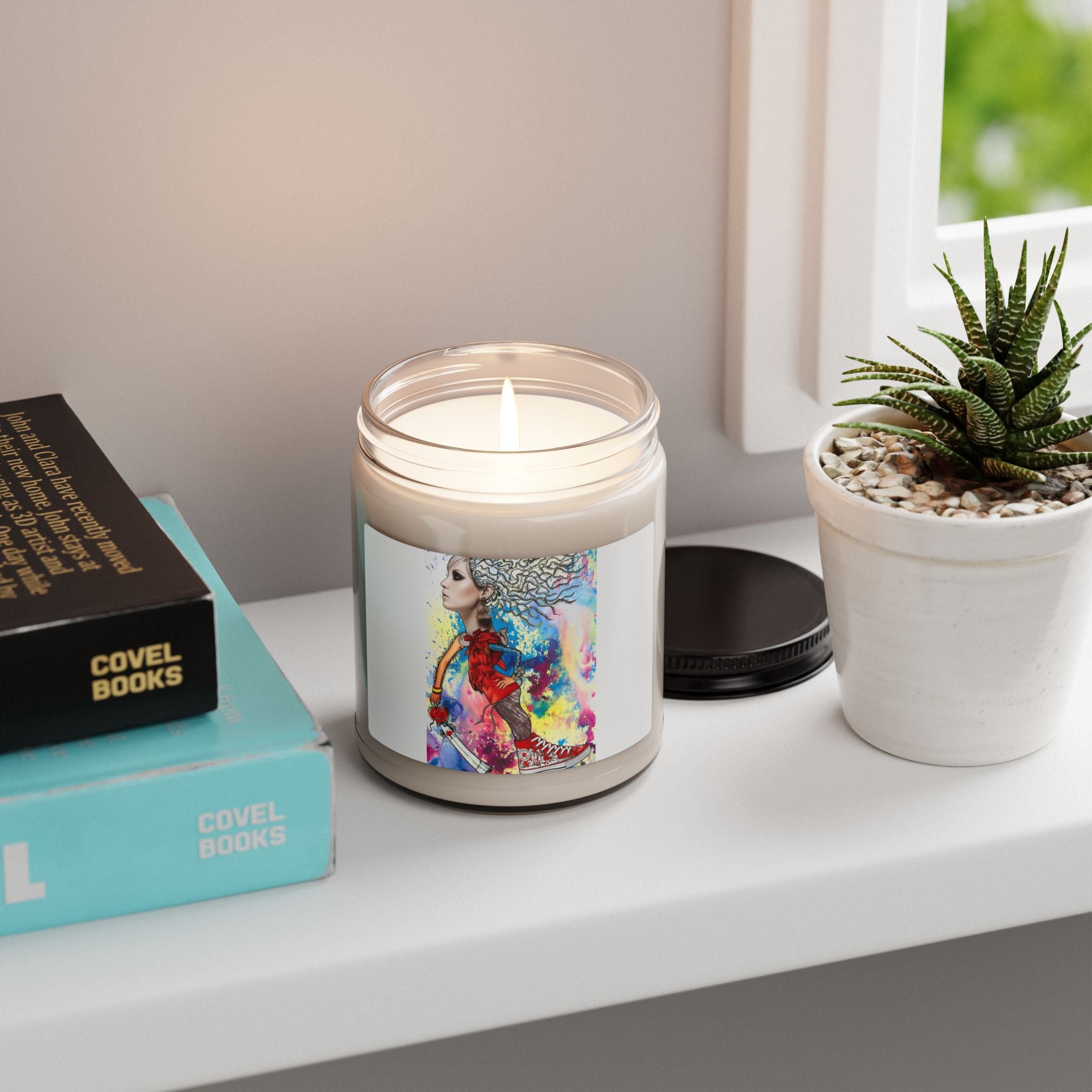 Artistic Goddess Soy Candle — 9oz Scented Jar (Colorful Watercolor Woman)