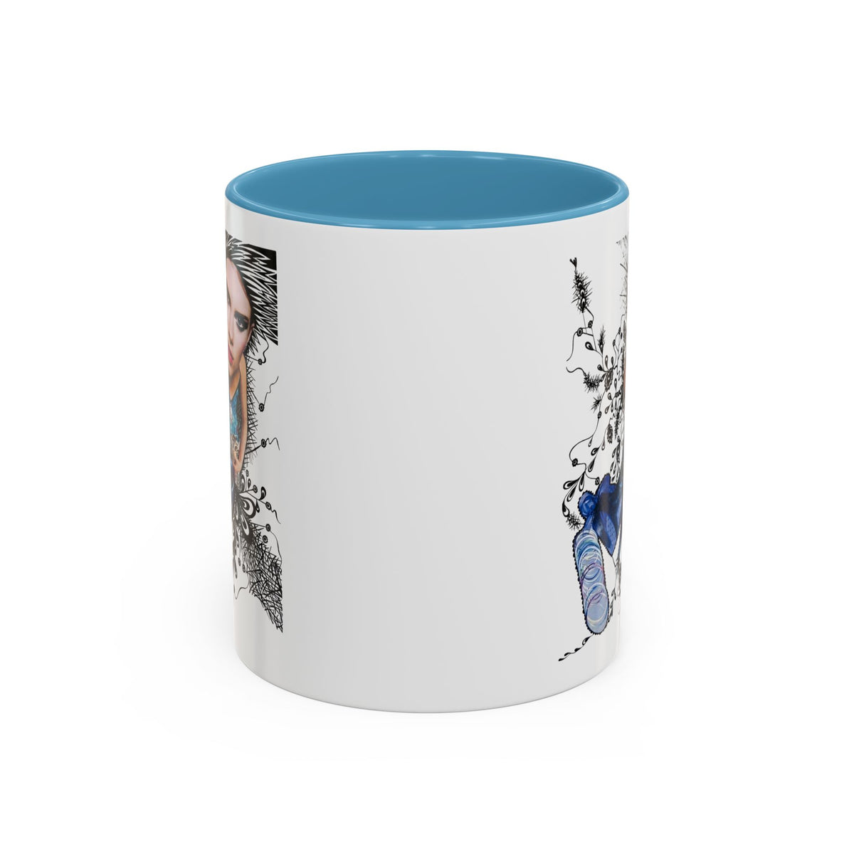Fashion Illustration Girl Mug | Accent Coffee Mug, Black Handle