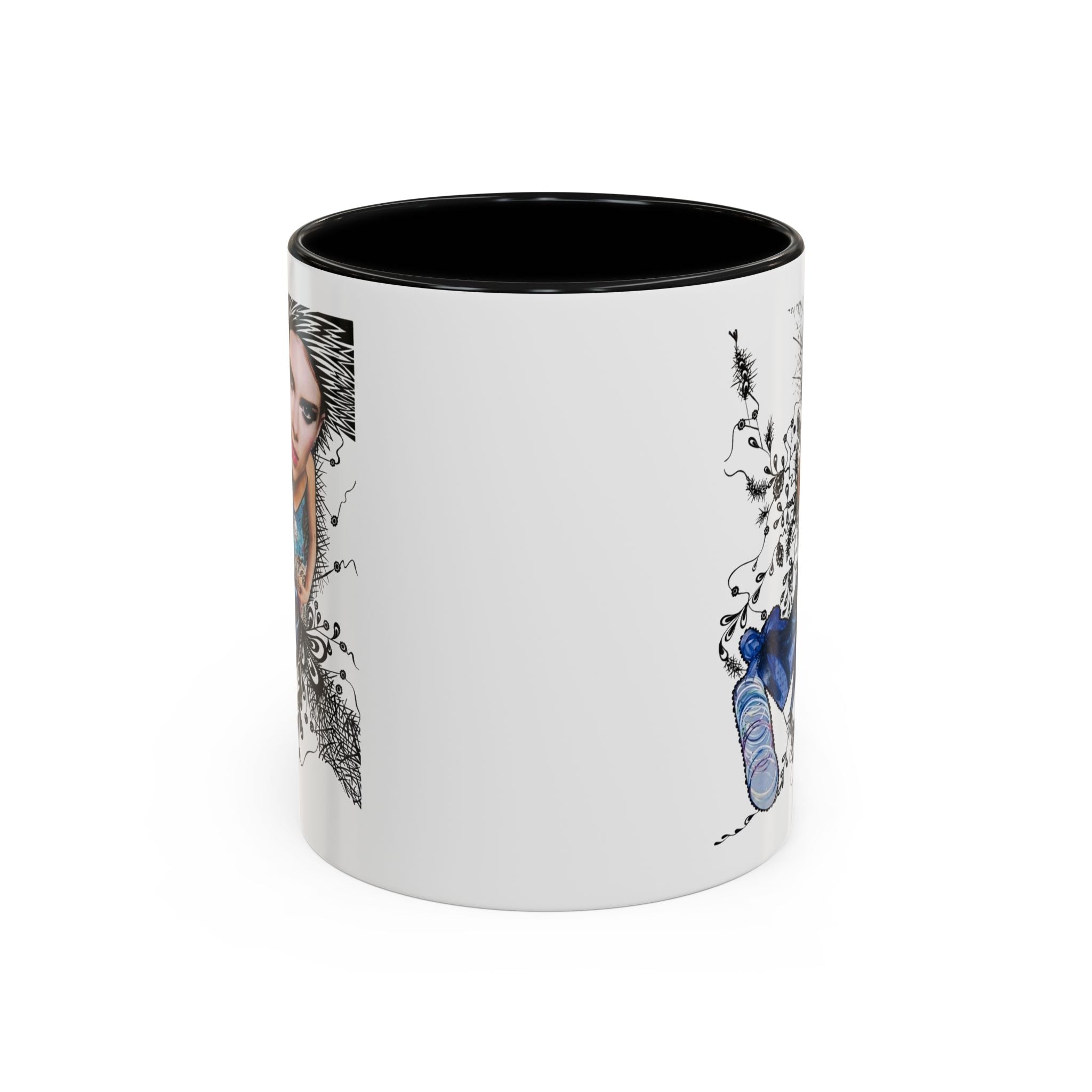 Fashion Illustration Girl Mug | Accent Coffee Mug, Black Handle