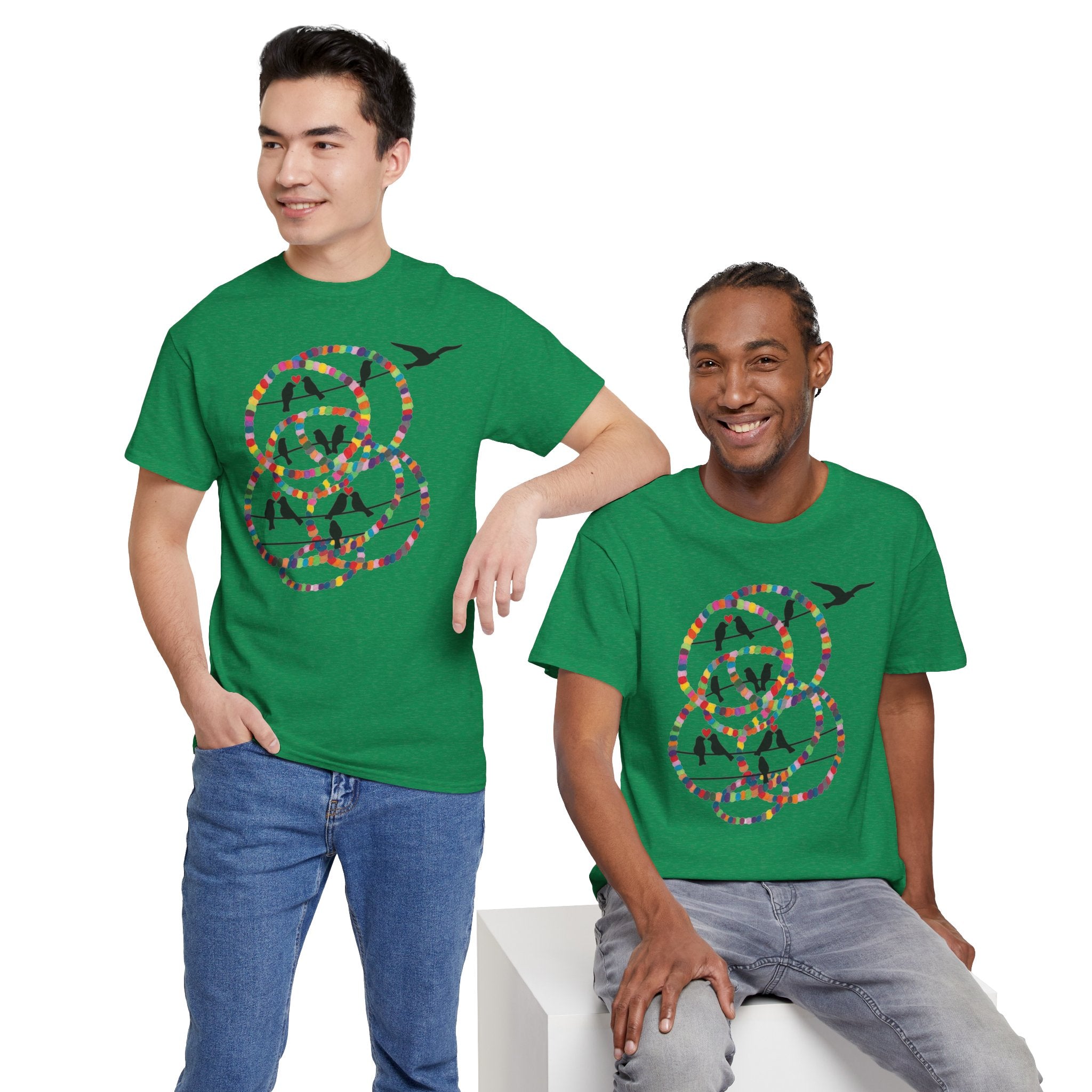 Colorful Tape Swirl with Flying Birds T-Shirt | Abstract Graphic Tee