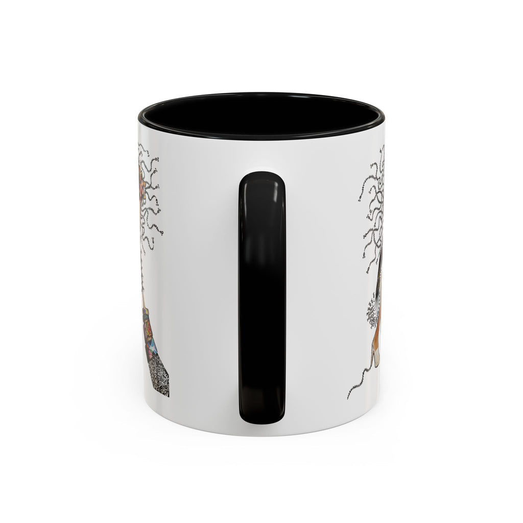 Medusa Face Collage Accent Coffee Mug | Surreal Hair Tendrils, Fashion Elements