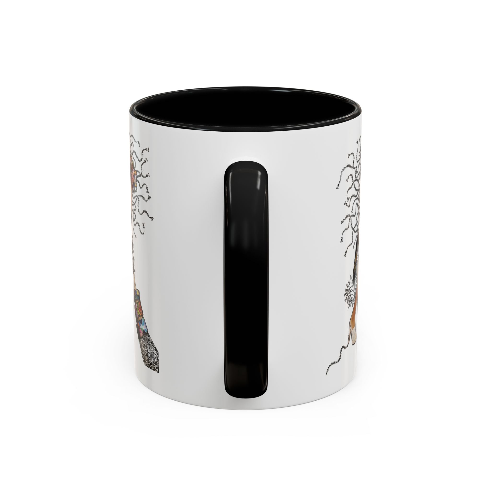 Medusa Face Collage Accent Coffee Mug | Surreal Hair Tendrils, Fashion Elements