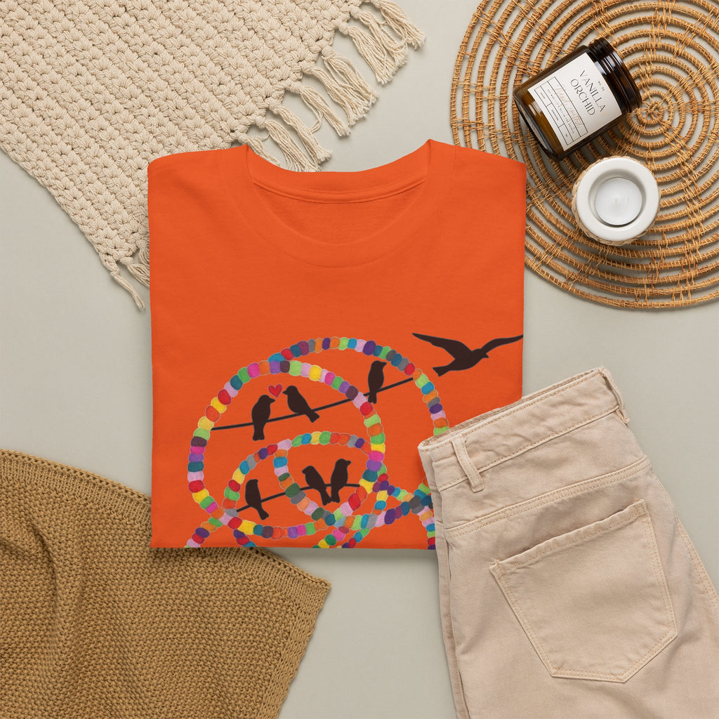 Colorful Tape Swirl with Flying Birds T-Shirt | Abstract Graphic Tee