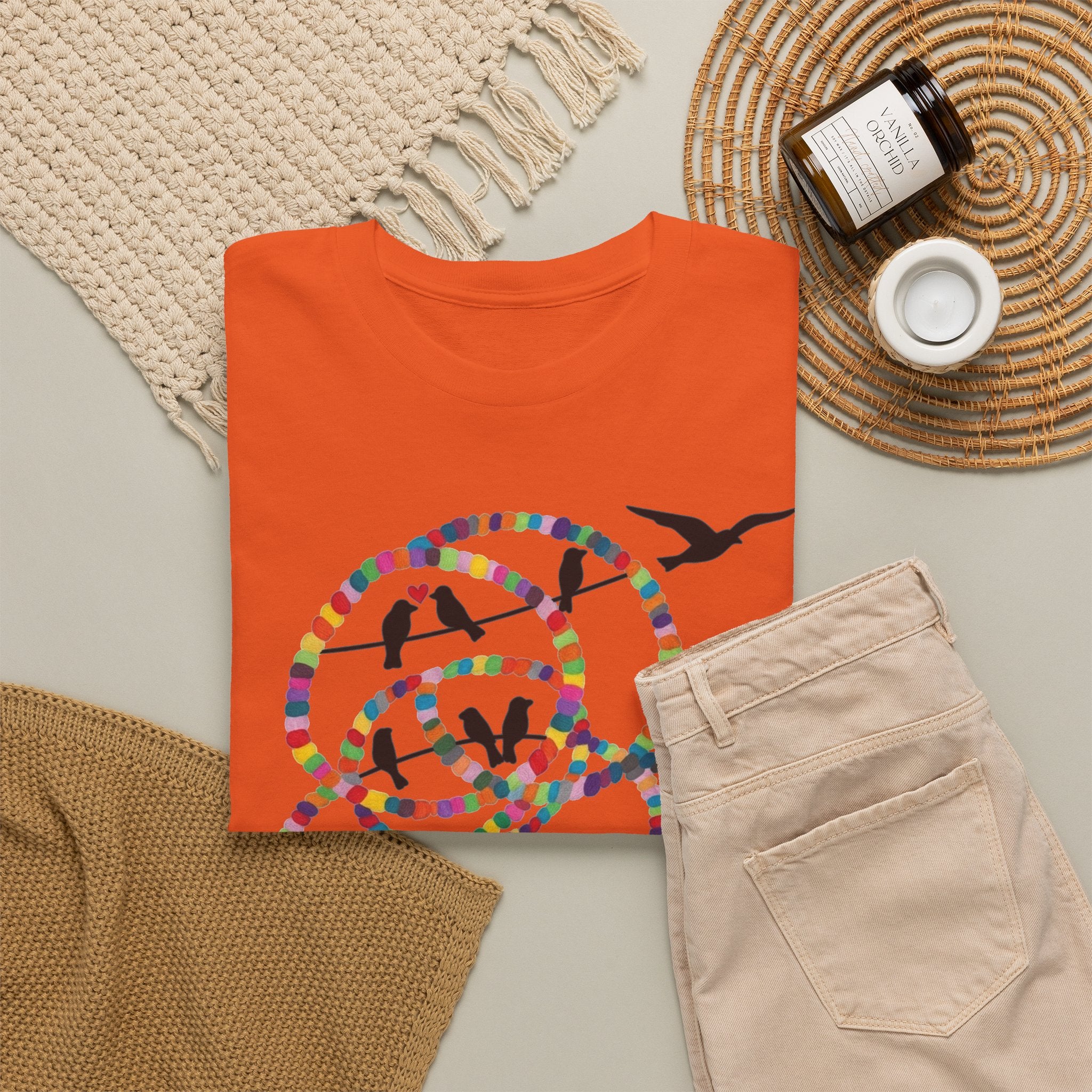 Colorful Tape Swirl with Flying Birds T-Shirt | Abstract Graphic Tee
