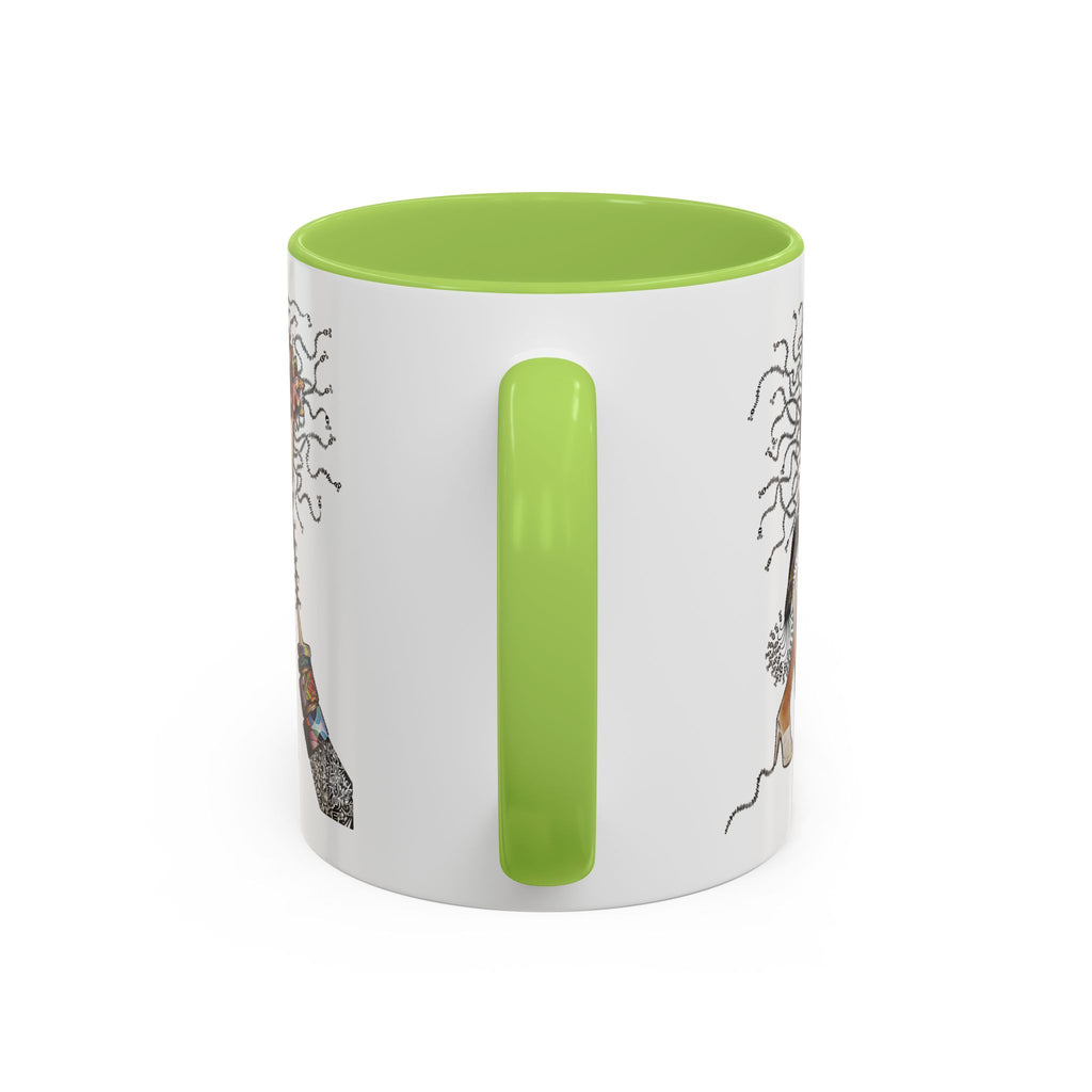 Medusa Face Collage Accent Coffee Mug | Surreal Hair Tendrils, Fashion Elements