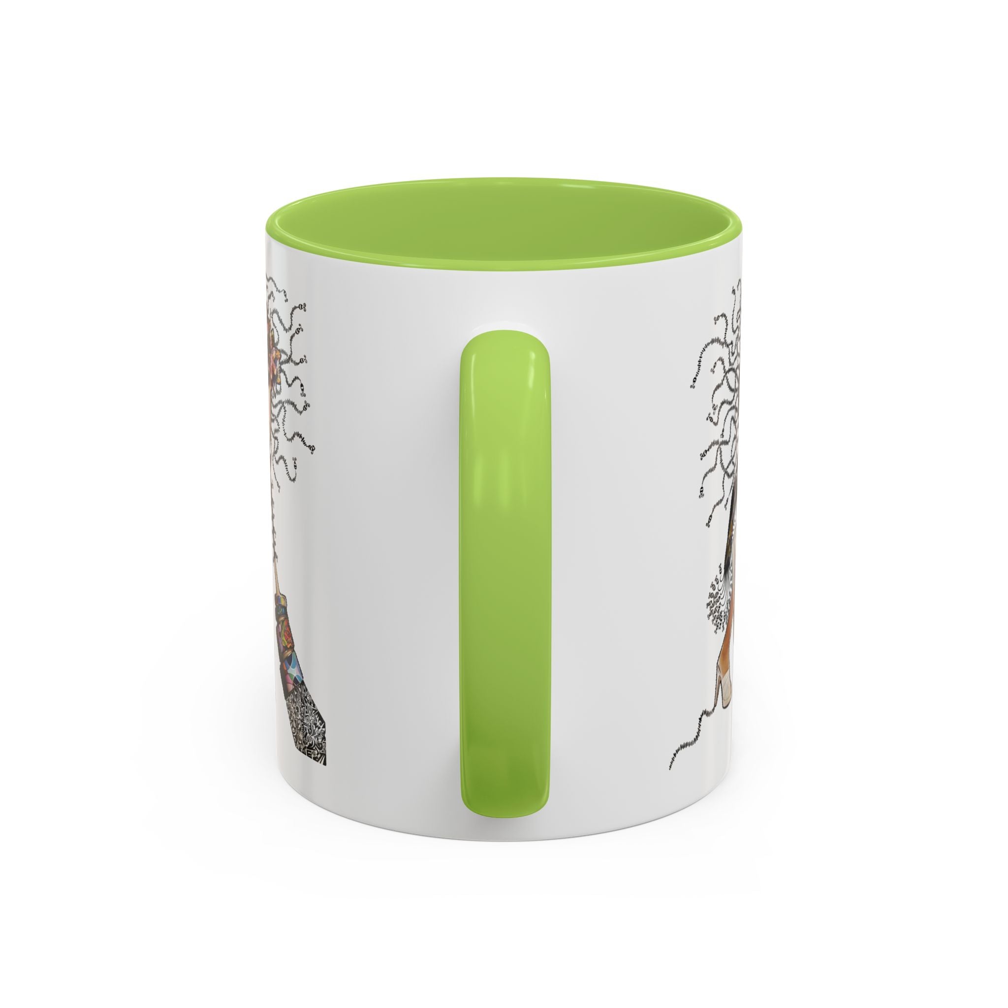 Medusa Face Collage Accent Coffee Mug | Surreal Hair Tendrils, Fashion Elements