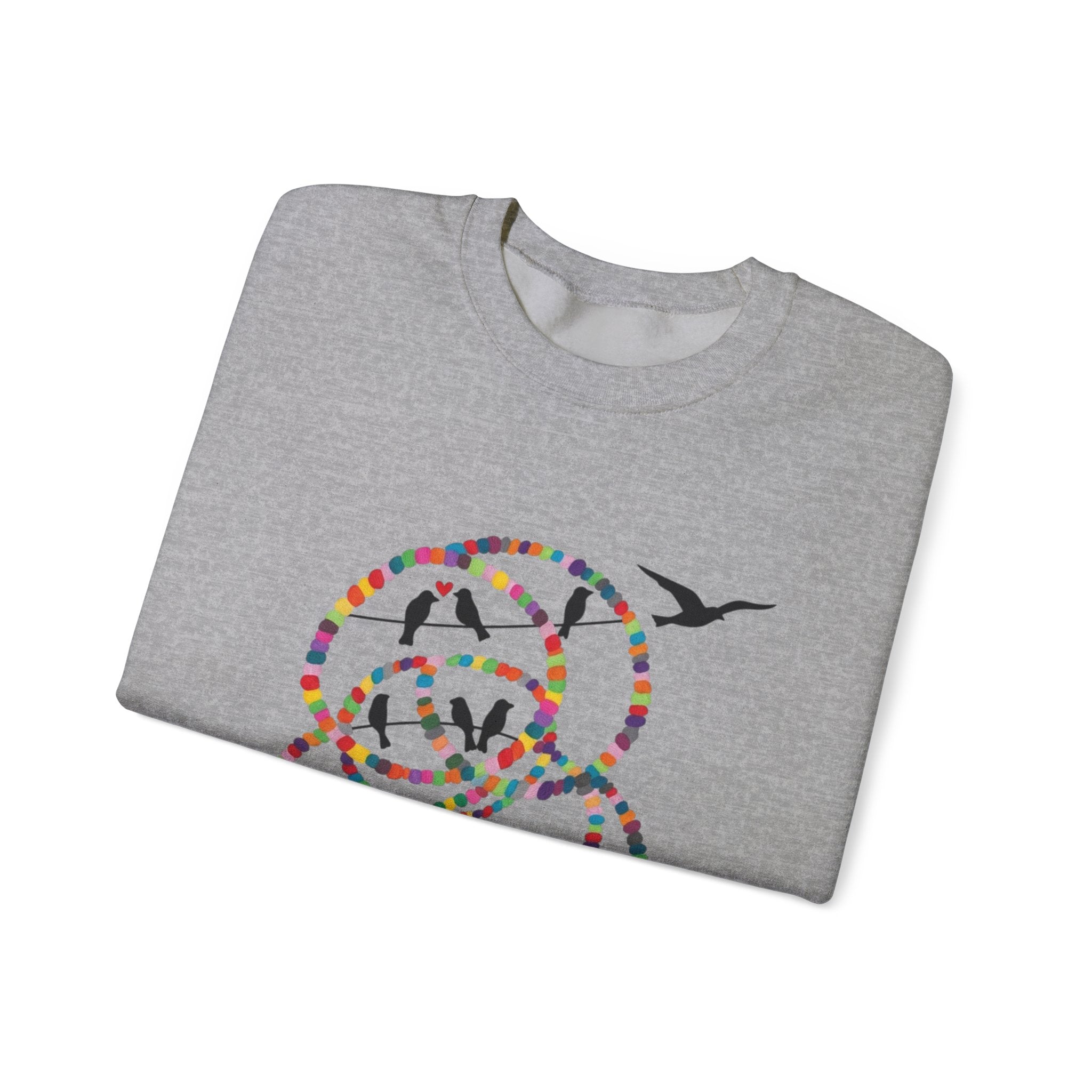Colorful Hoop Birds sweatshirt | Minimal Circles Bird Silhouette Crewneck