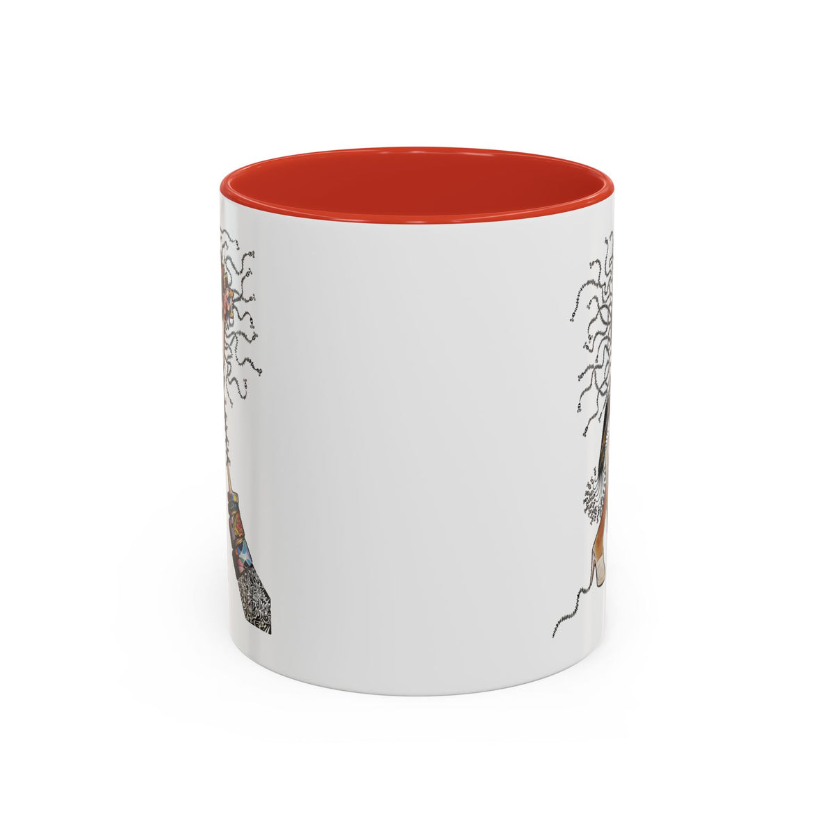 Medusa Face Collage Accent Coffee Mug | Surreal Hair Tendrils, Fashion Elements