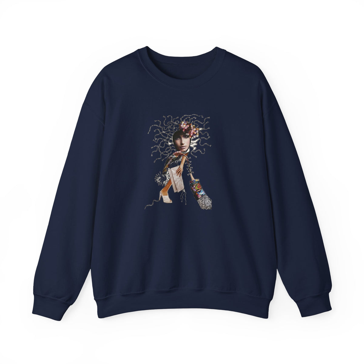 Medusa Goddess Crewneck Sweatshirt — Mythic Floral Medusa Design