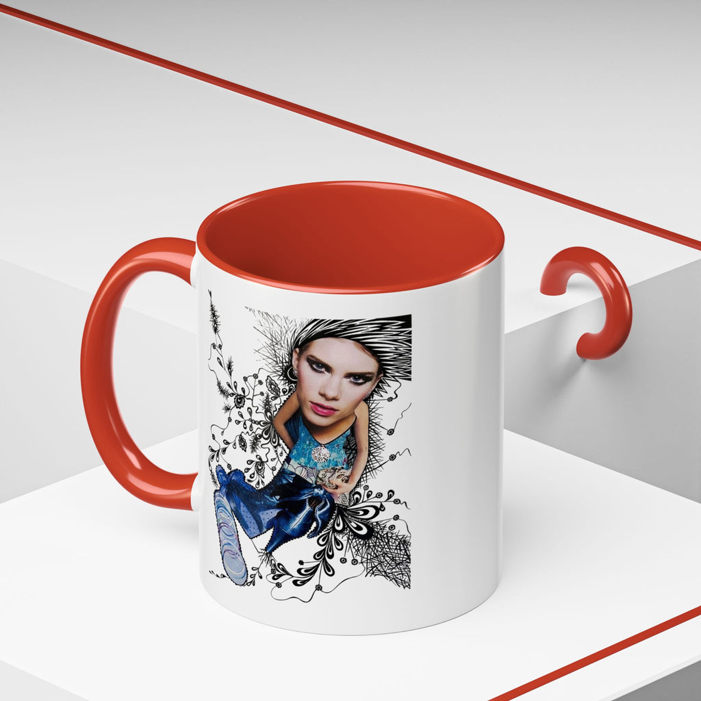Fashion Illustration Girl Mug | Accent Coffee Mug, Black Handle