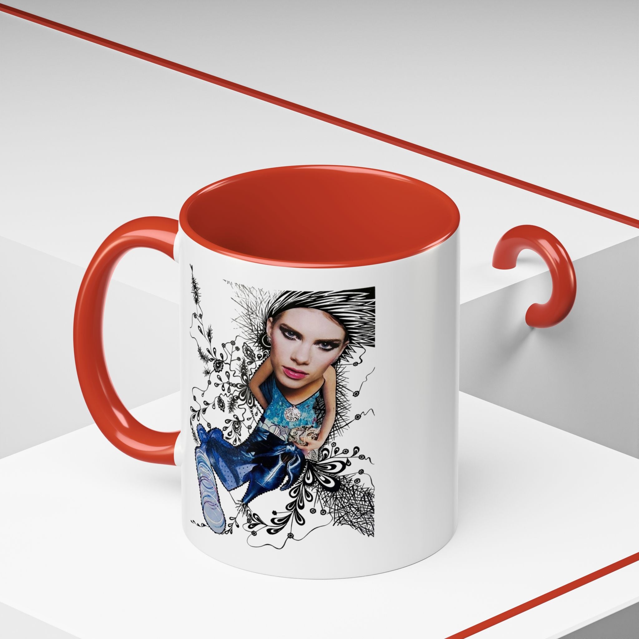 Fashion Illustration Girl Mug | Accent Coffee Mug, Black Handle