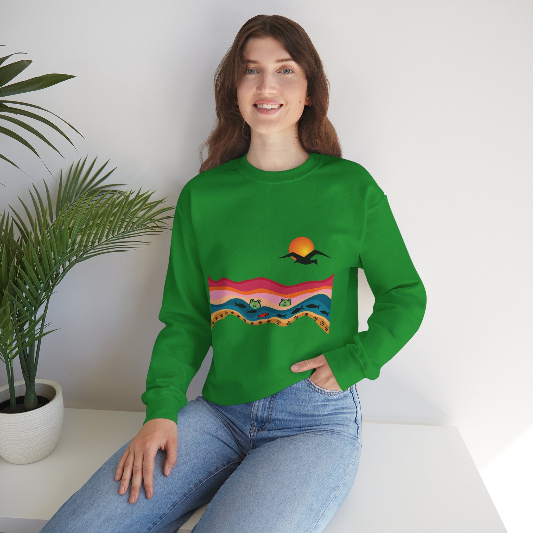 Desert Sunset Landscape Sweatshirt | Sunset Dunes with Road and Bird