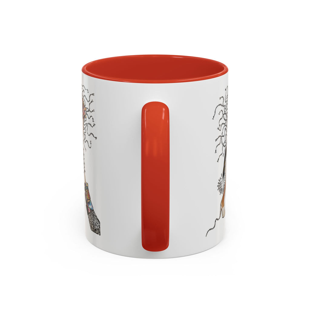 Medusa Face Collage Accent Coffee Mug | Surreal Hair Tendrils, Fashion Elements