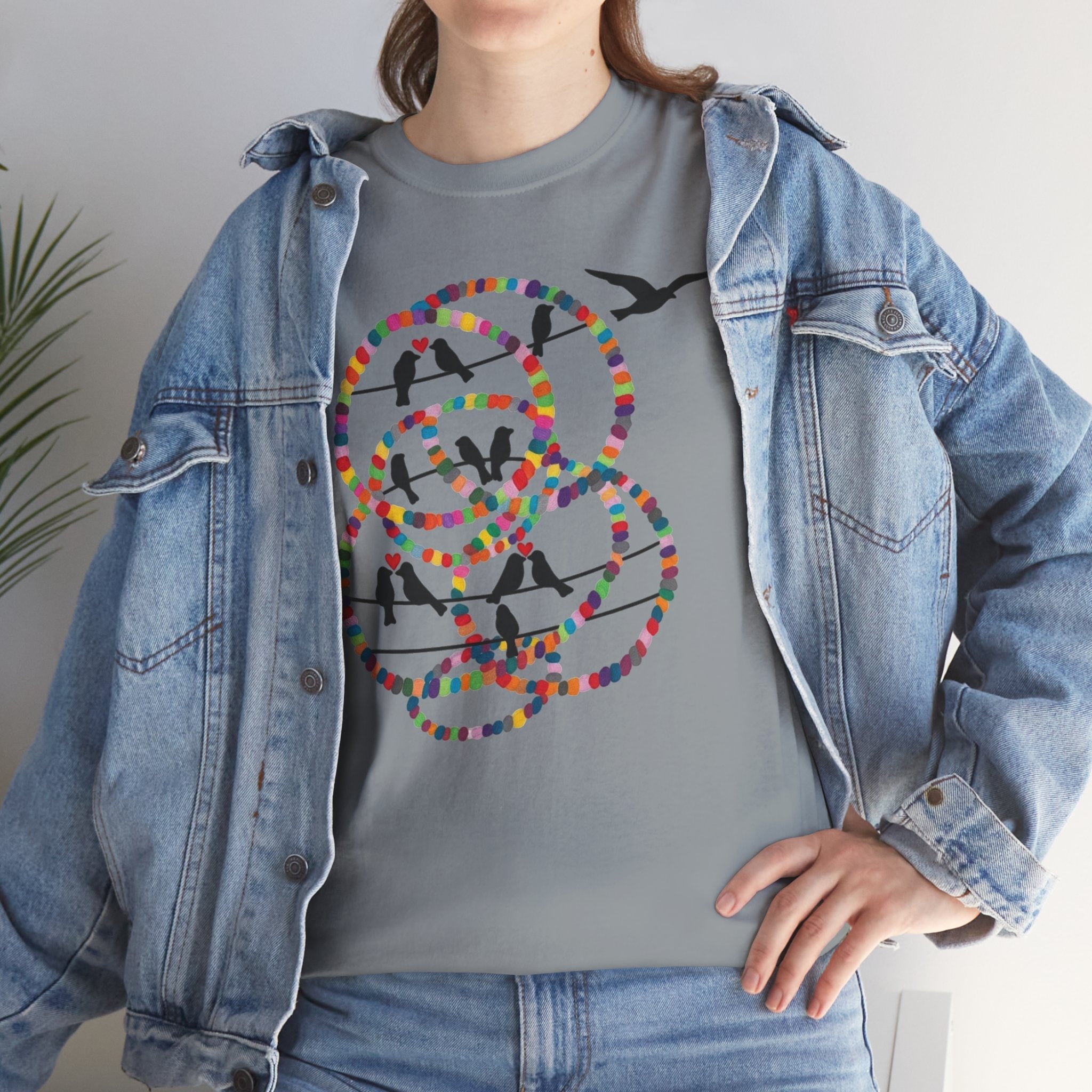 Colorful Tape Swirl with Flying Birds T-Shirt | Abstract Graphic Tee