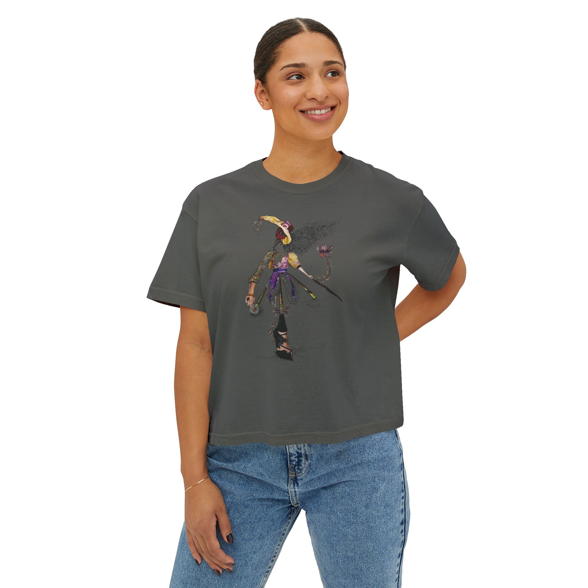 Witchy Girl Illustration Tee | Hand-Drawn Witch, Broom & Raven