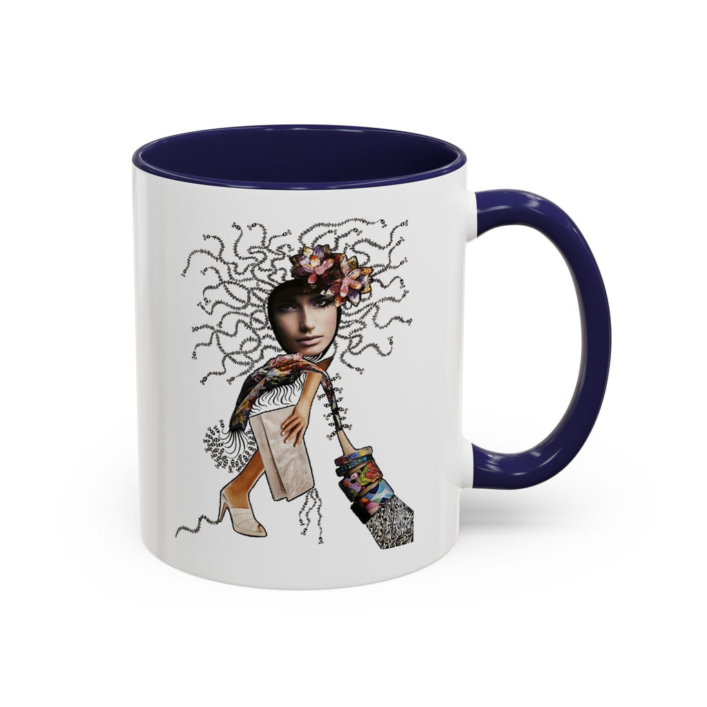 Medusa Face Collage Accent Coffee Mug | Surreal Hair Tendrils, Fashion Elements