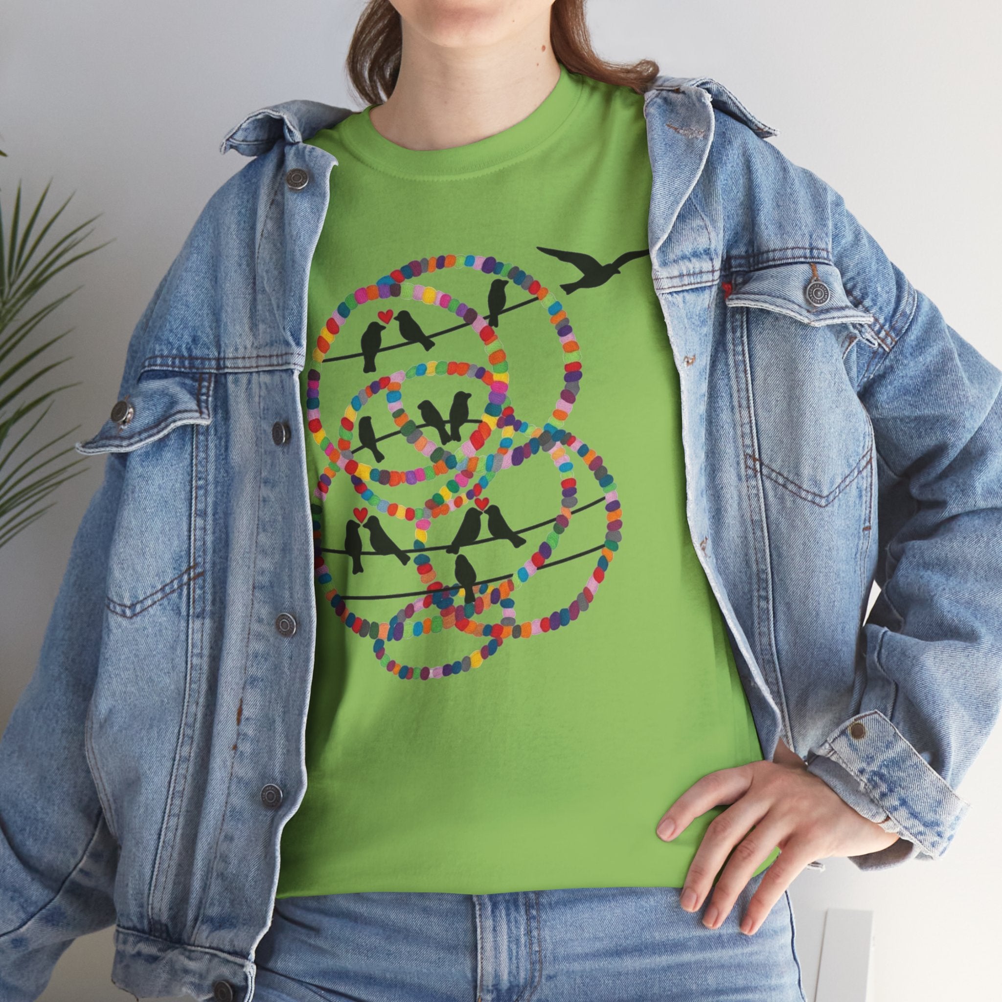 Colorful Tape Swirl with Flying Birds T-Shirt | Abstract Graphic Tee