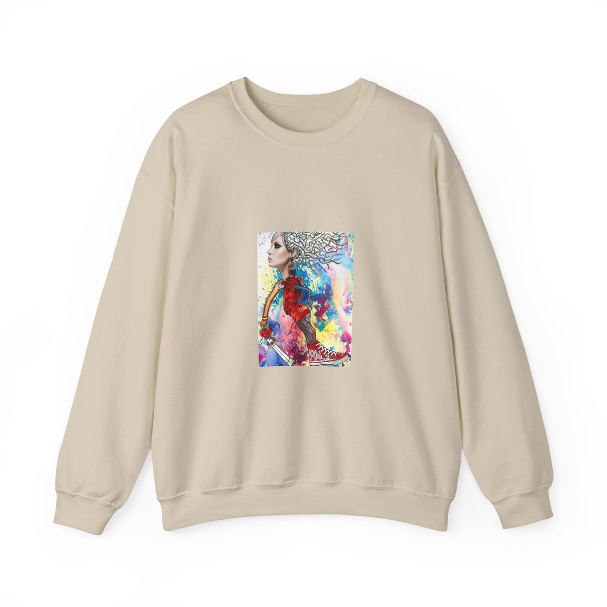 Crewneck Sweatshirt — Colorful Watercolor Portrait Art Print