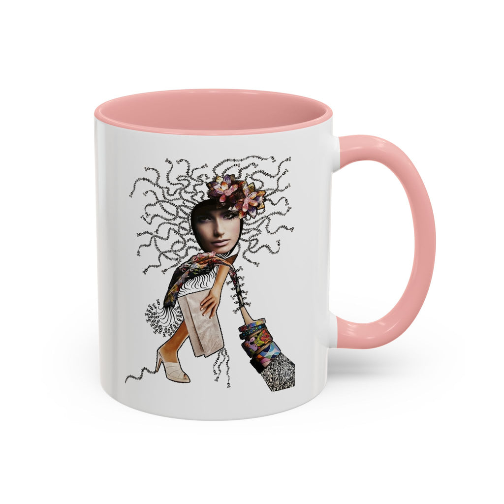 Medusa Face Collage Accent Coffee Mug | Surreal Hair Tendrils, Fashion Elements