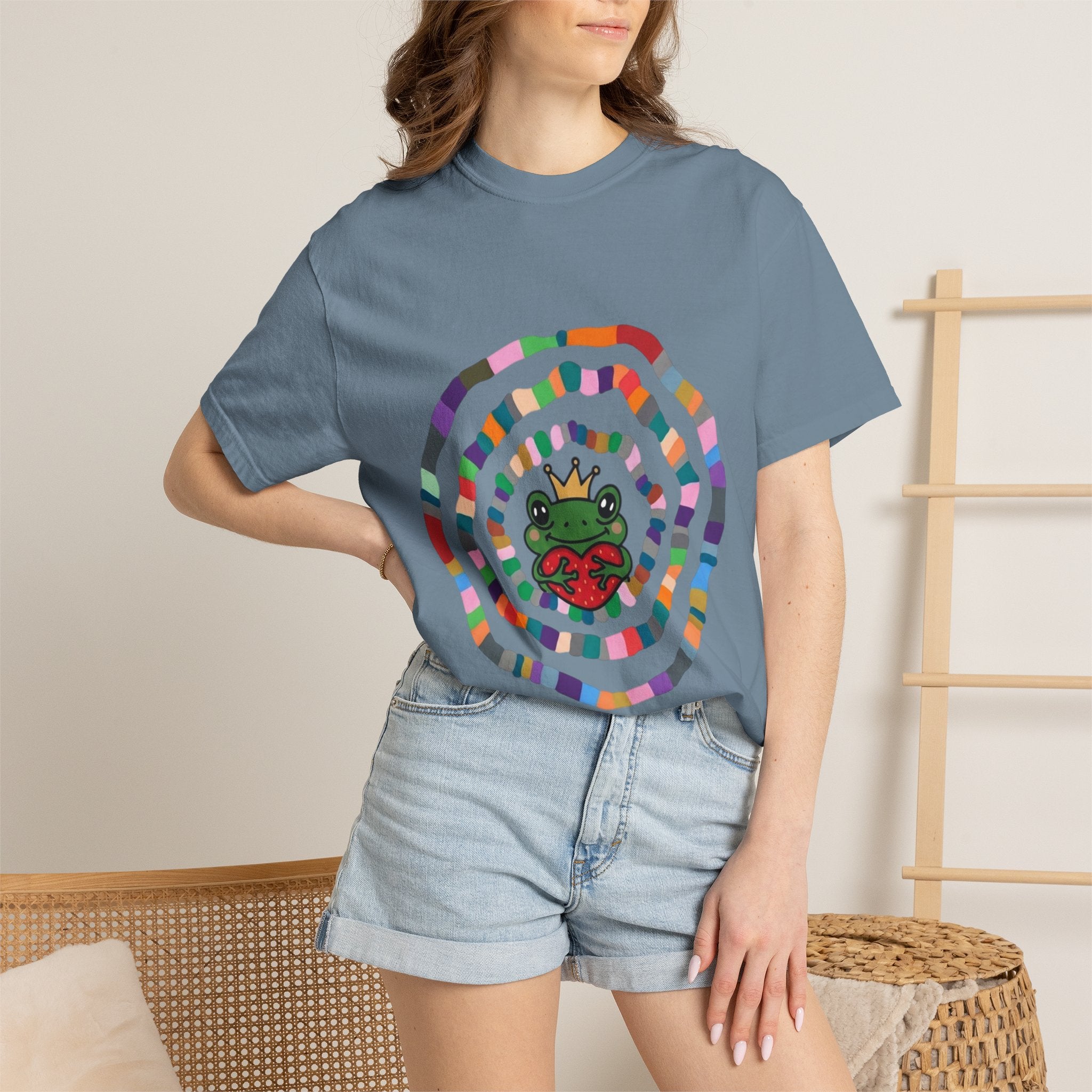 Crowned Frog Heart T-Shirt | Colorful Spiral Doodle