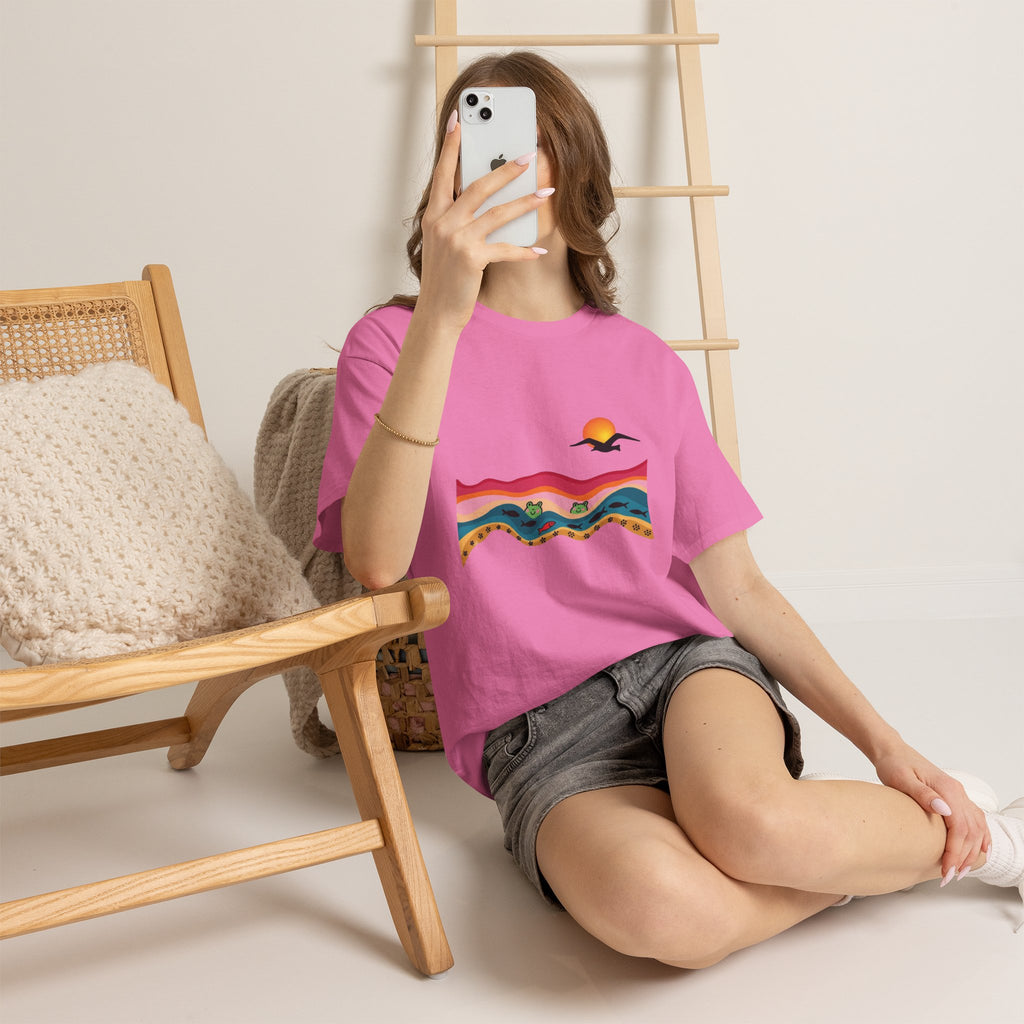 Sunset Desert Waves Tee | Vibrant Southwestern Landscape, Bird Silhouette