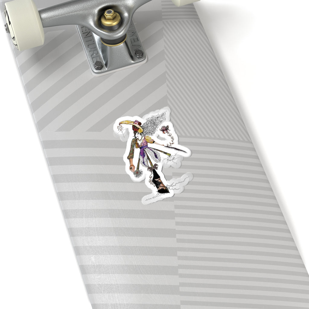 Whimsical Witch Illustration Sticker - Hand-Drawn Witch with Hat & Flower (Kiss-Cut)