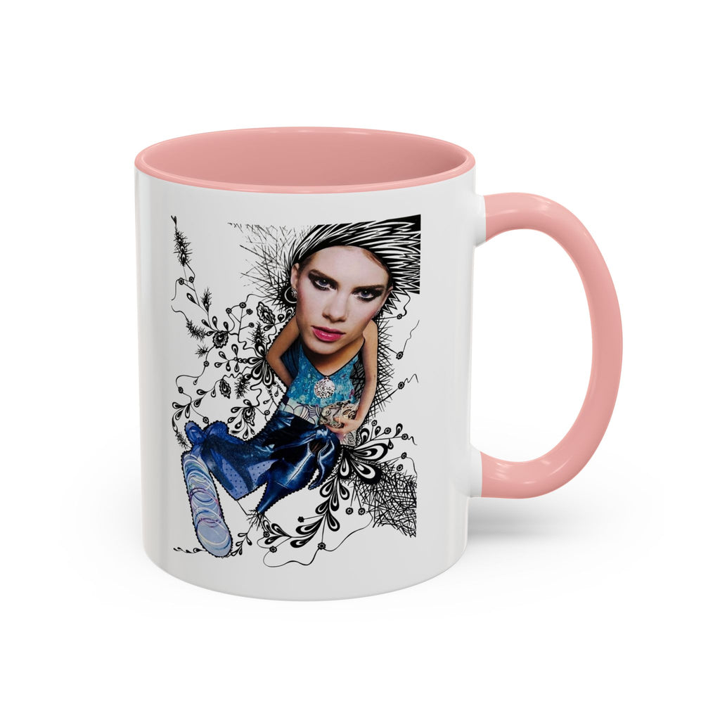 Fashion Illustration Girl Mug | Accent Coffee Mug, Black Handle
