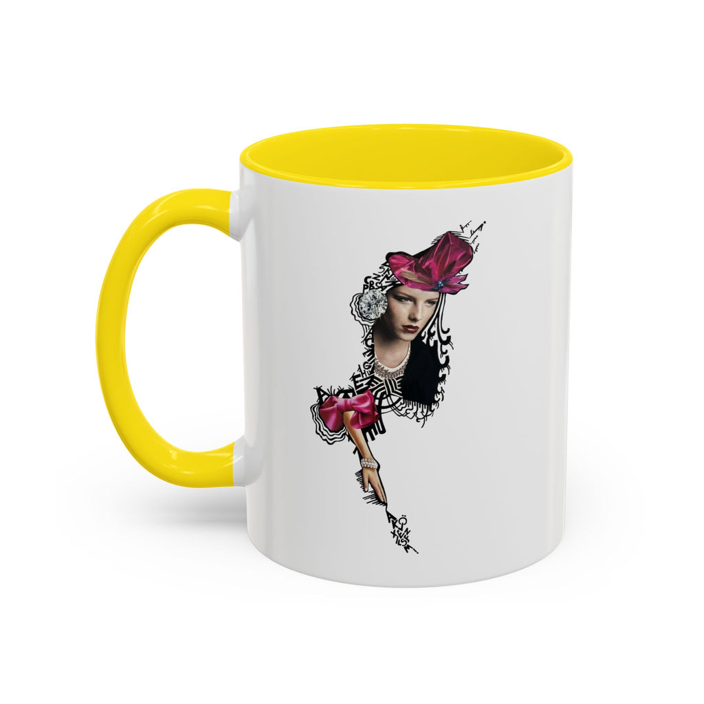 Vintage Femme Portrait Mug | Floral Headpiece, Pink Feathered Hat