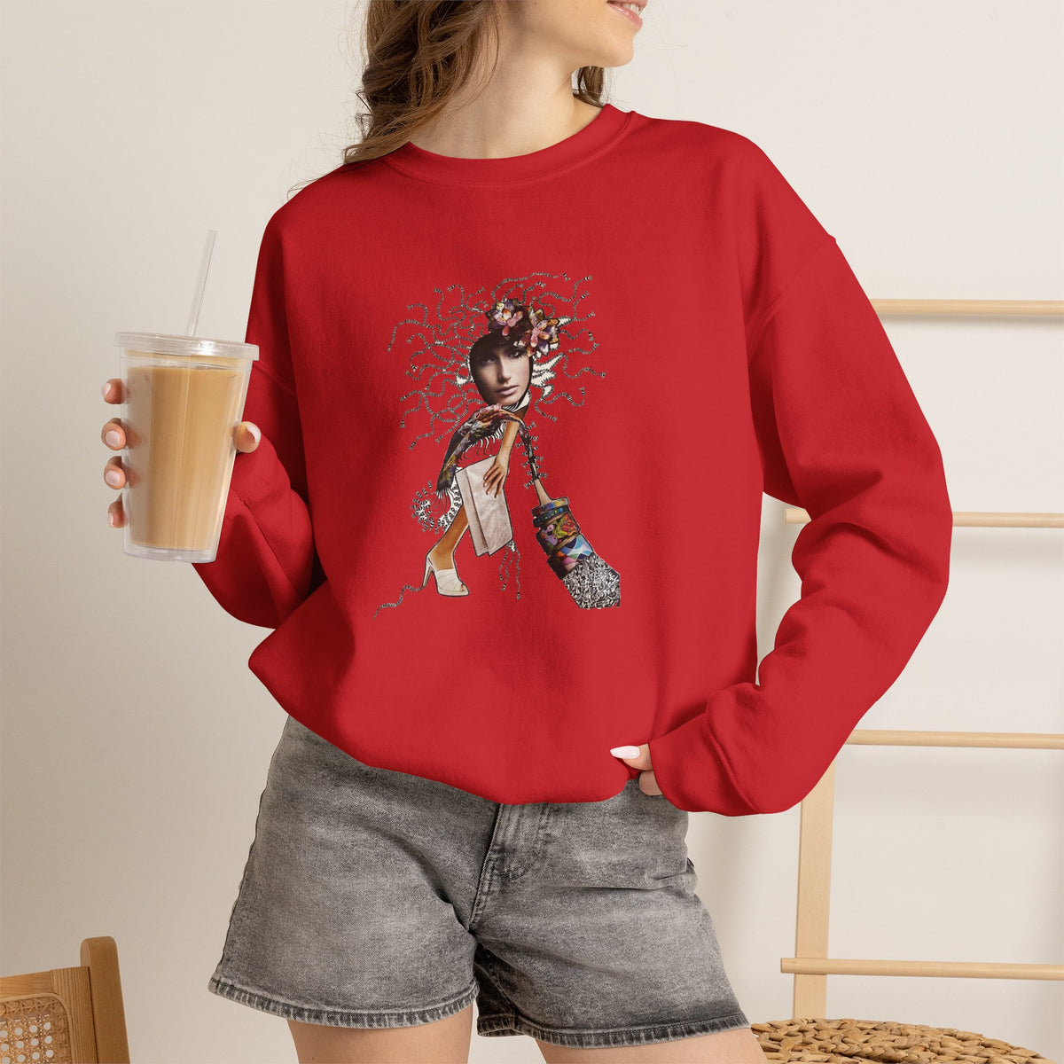Medusa Goddess Crewneck Sweatshirt — Mythic Floral Medusa Design