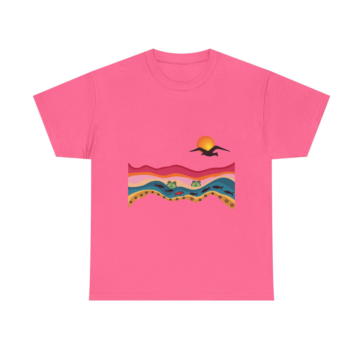 Sunset Desert Waves Tee | Vibrant Southwestern Landscape, Bird Silhouette