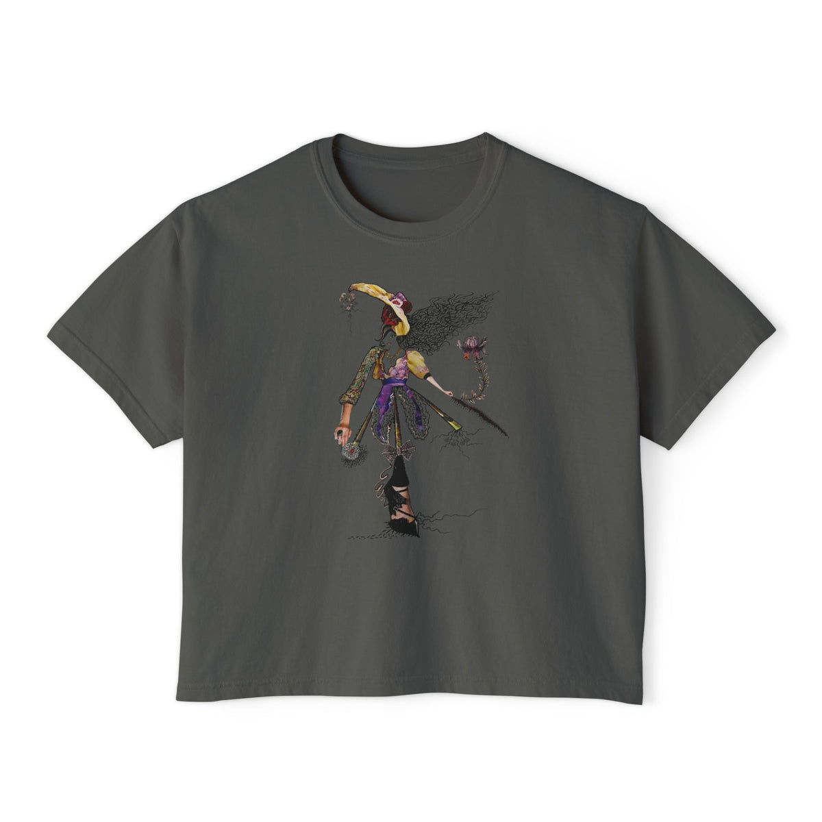 Witchy Girl Illustration Tee | Hand-Drawn Witch, Broom & Raven
