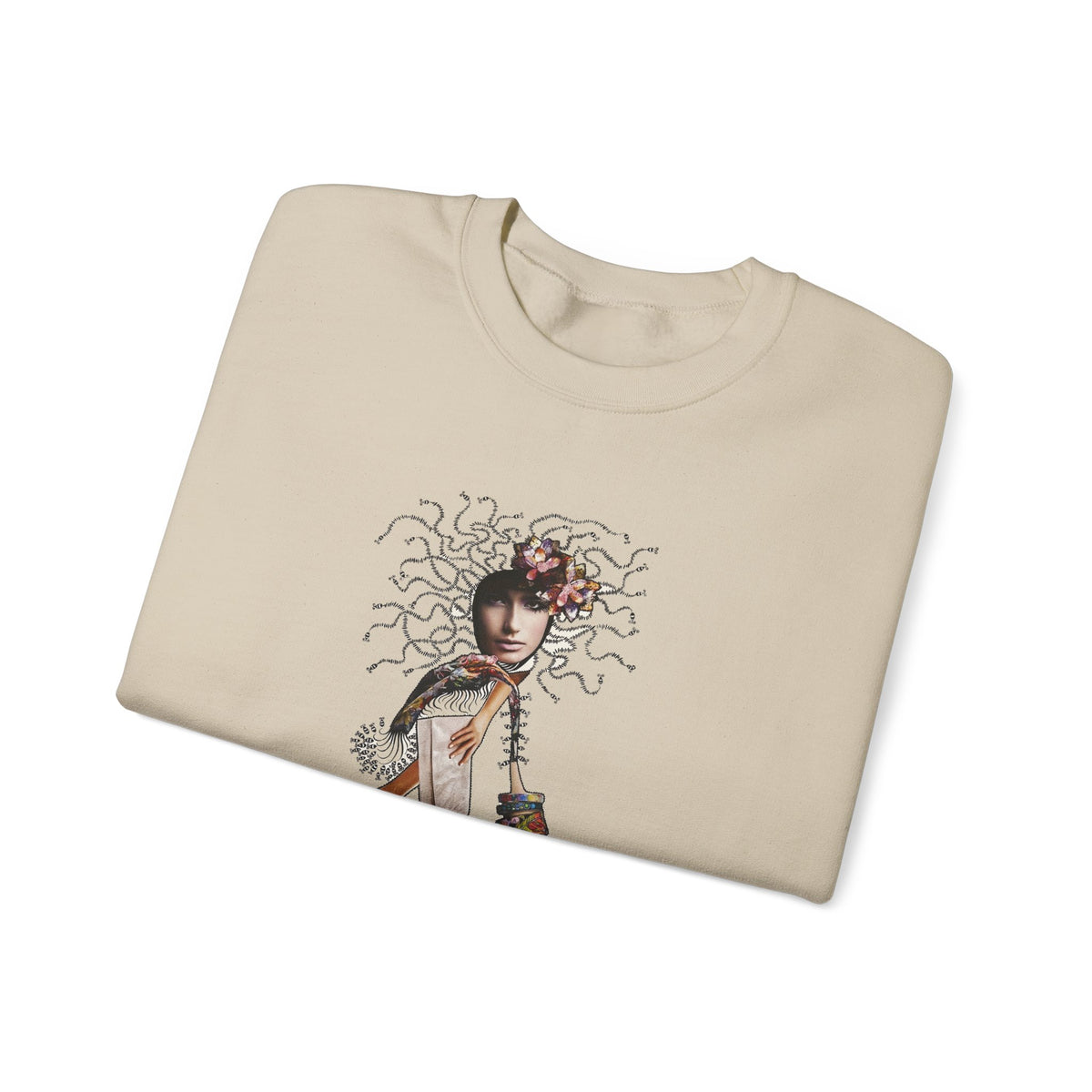 Medusa Goddess Crewneck Sweatshirt — Mythic Floral Medusa Design