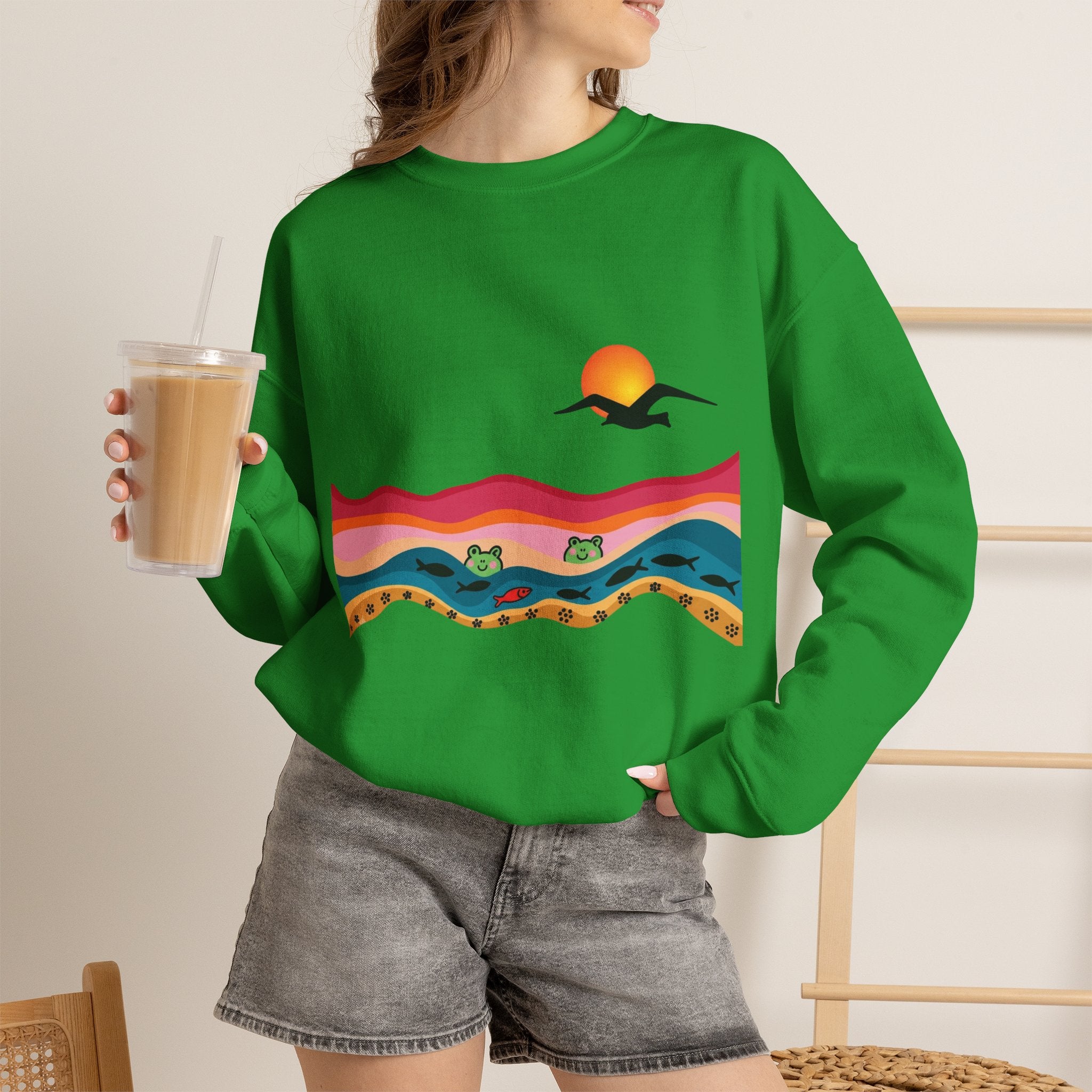 Desert Sunset Landscape Sweatshirt | Sunset Dunes with Road and Bird