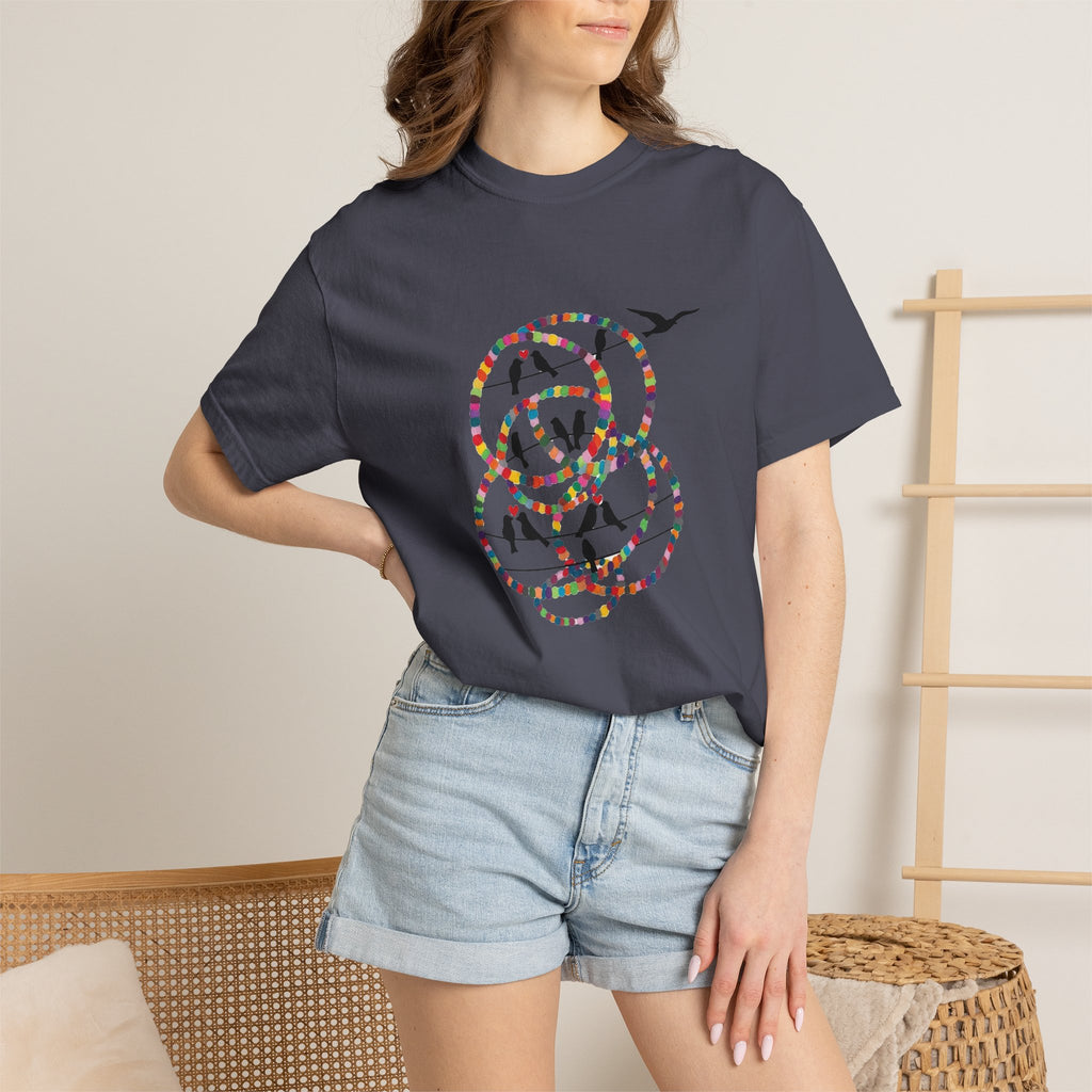 Bird Flight Graphic T-Shirt — Colorful Ring Silhouette Tee